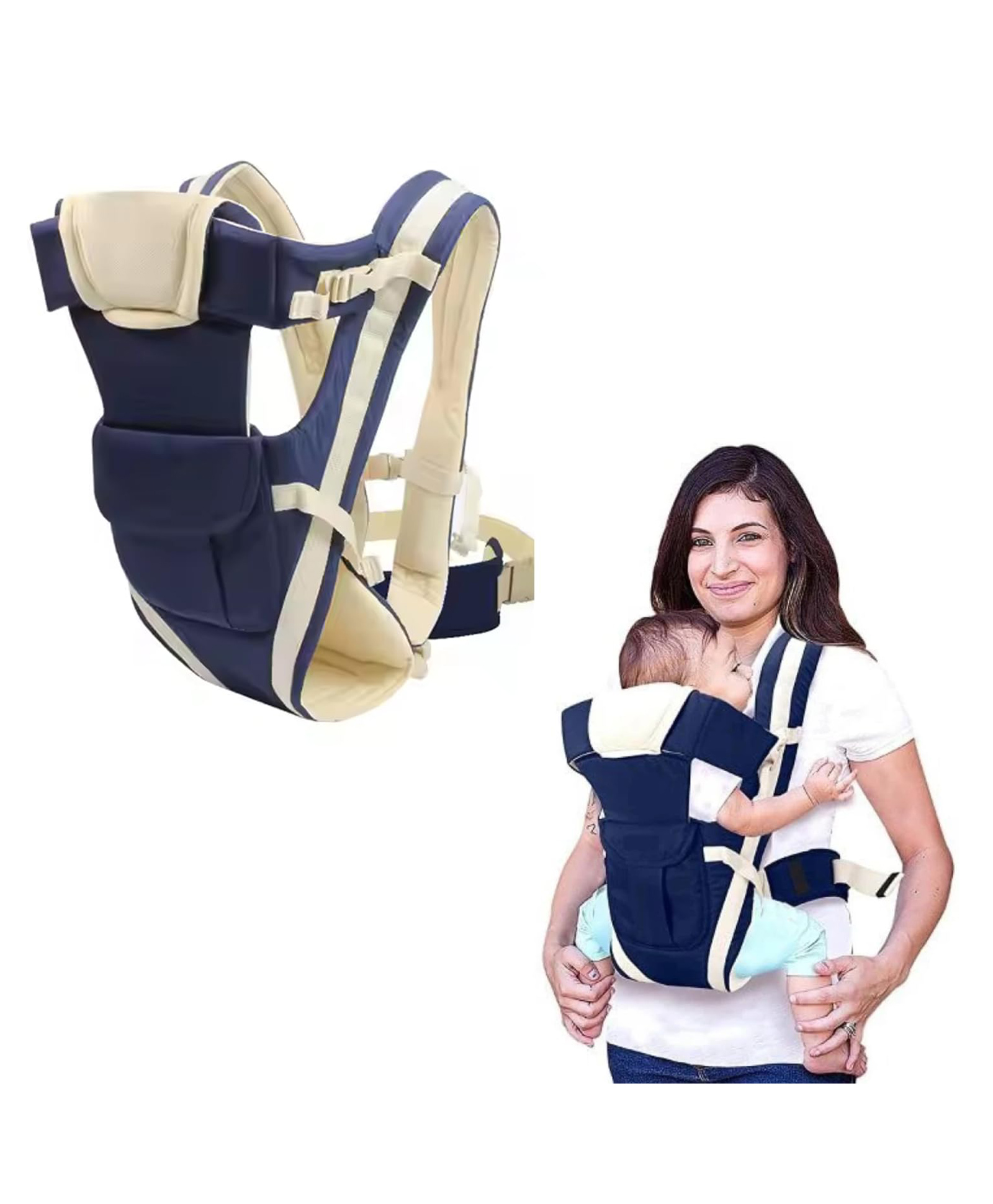 Safe-O-Kid 4 in 1 Position Baby Carrier, Front Inward Facing, Soft & Comfortable for All-Day Wear, Premium Cotton Material, Blue-image-27