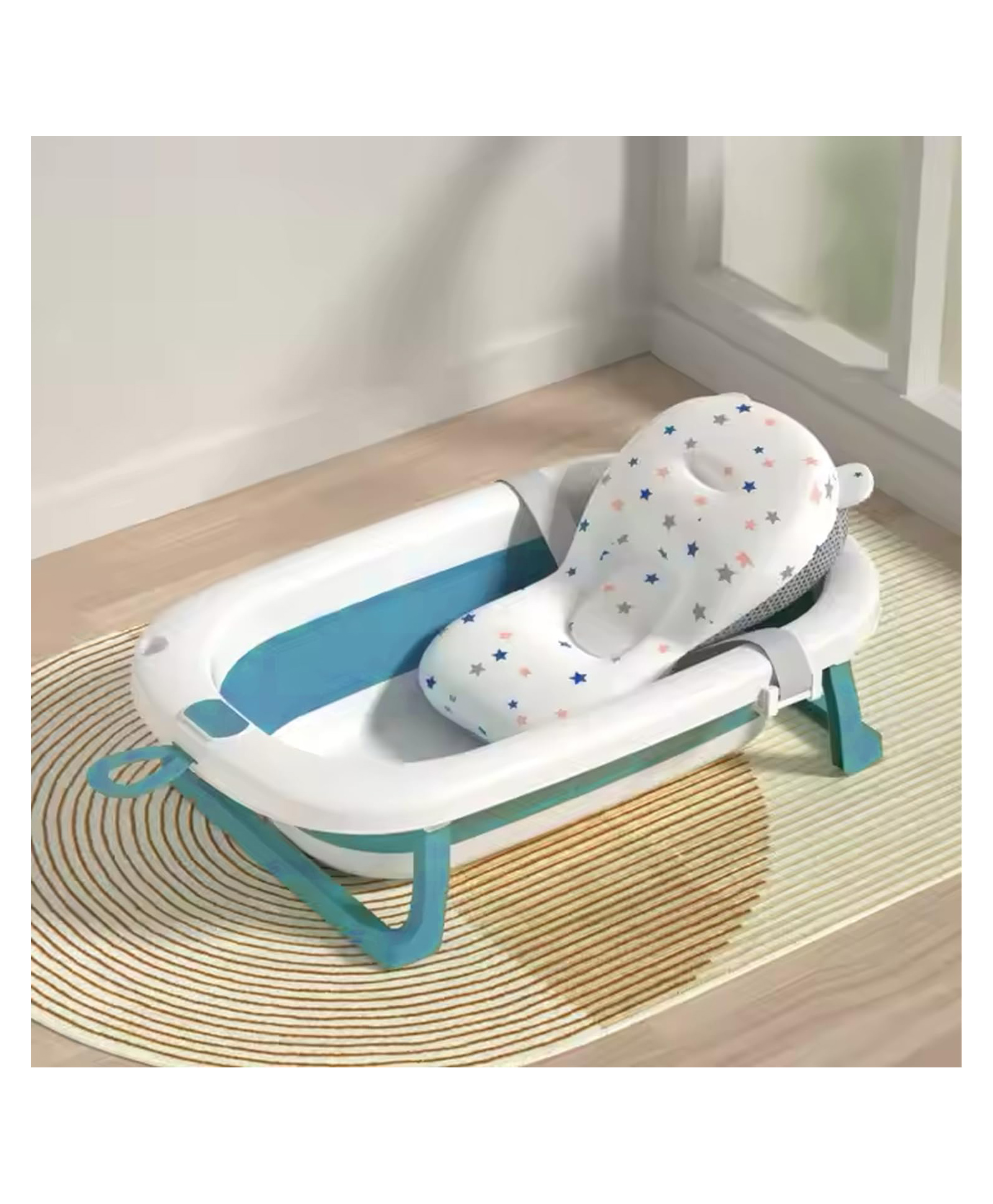Safe-O-Kid Foldable Baby Bath Tub with Cushion for 0 to 5 Years Portable, Space-Saving Bathtub for Newborns & Toddlers | BPA-Free, Non-Slip, with Drain Plug- Blue-image-39