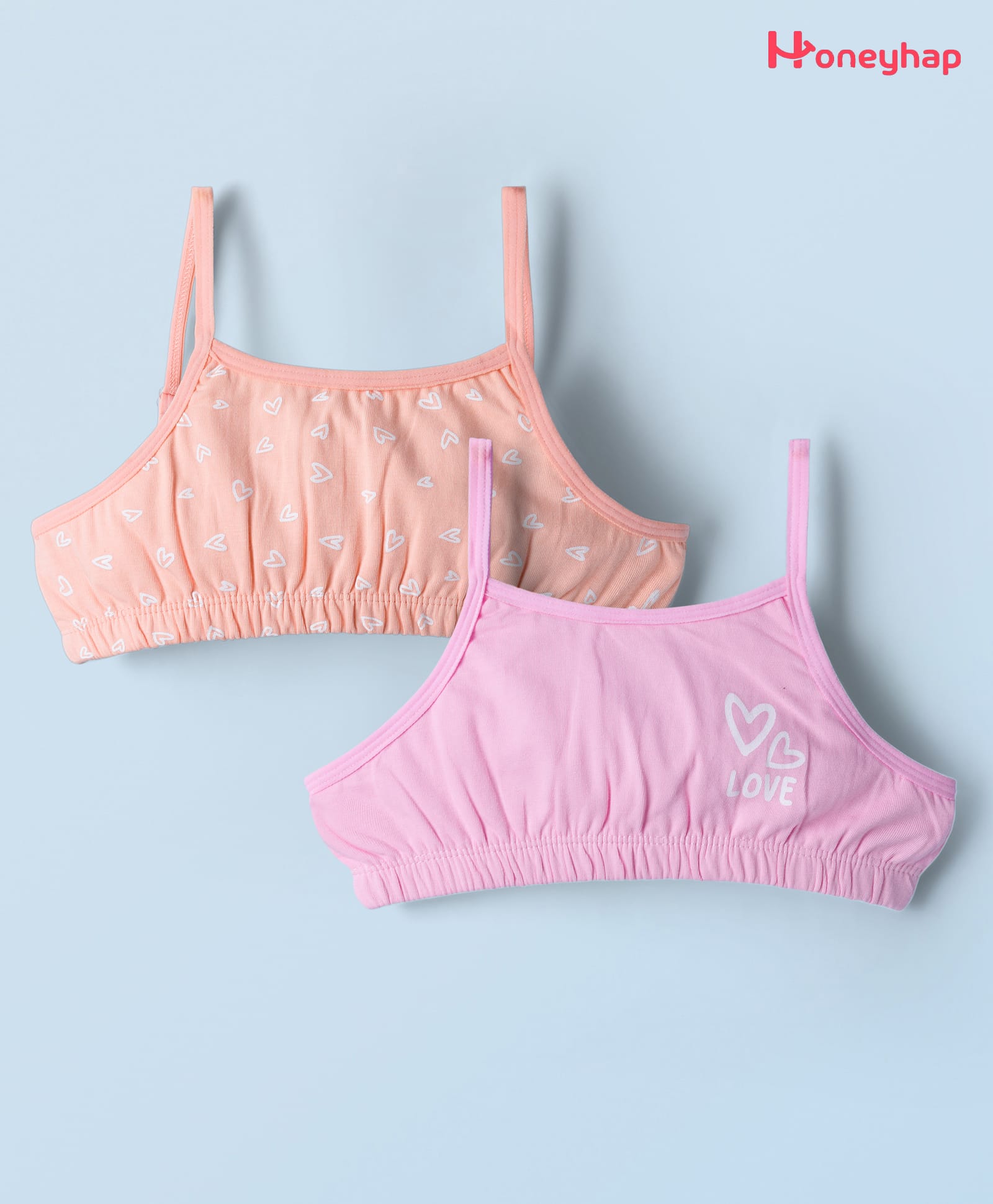 Honeyhap Premium Cotton Elastane Knit Sleeveless Bralettes With Bio Finish & Heart Print Pack of 2 - Lilac Sachet & Tropical Peach-picture-29