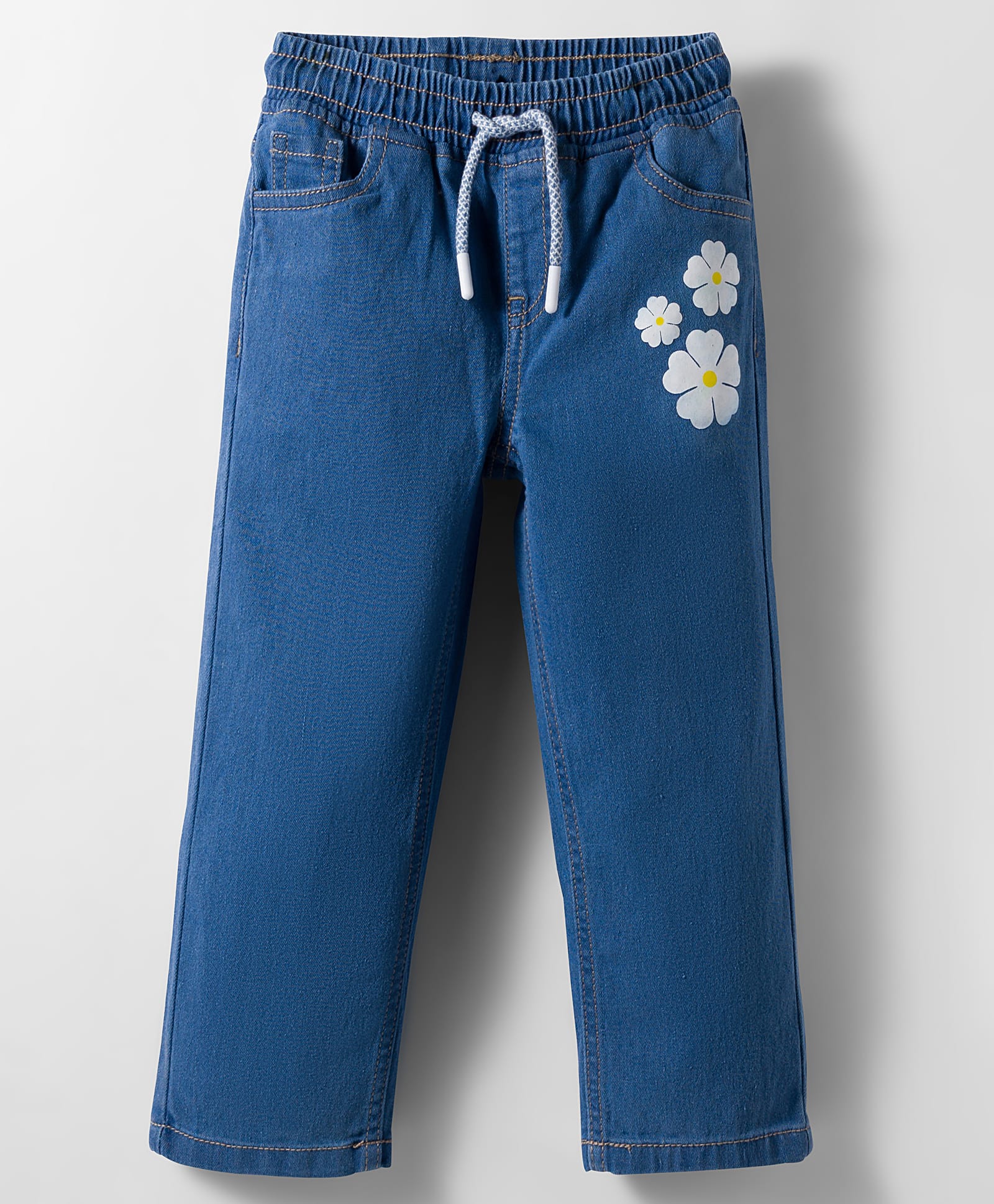 kookie kids india Kookie Kids Denim Full Length Jeans with Floral Prints Elasticated Waist and Drawcord - Royal Blue-picture-16