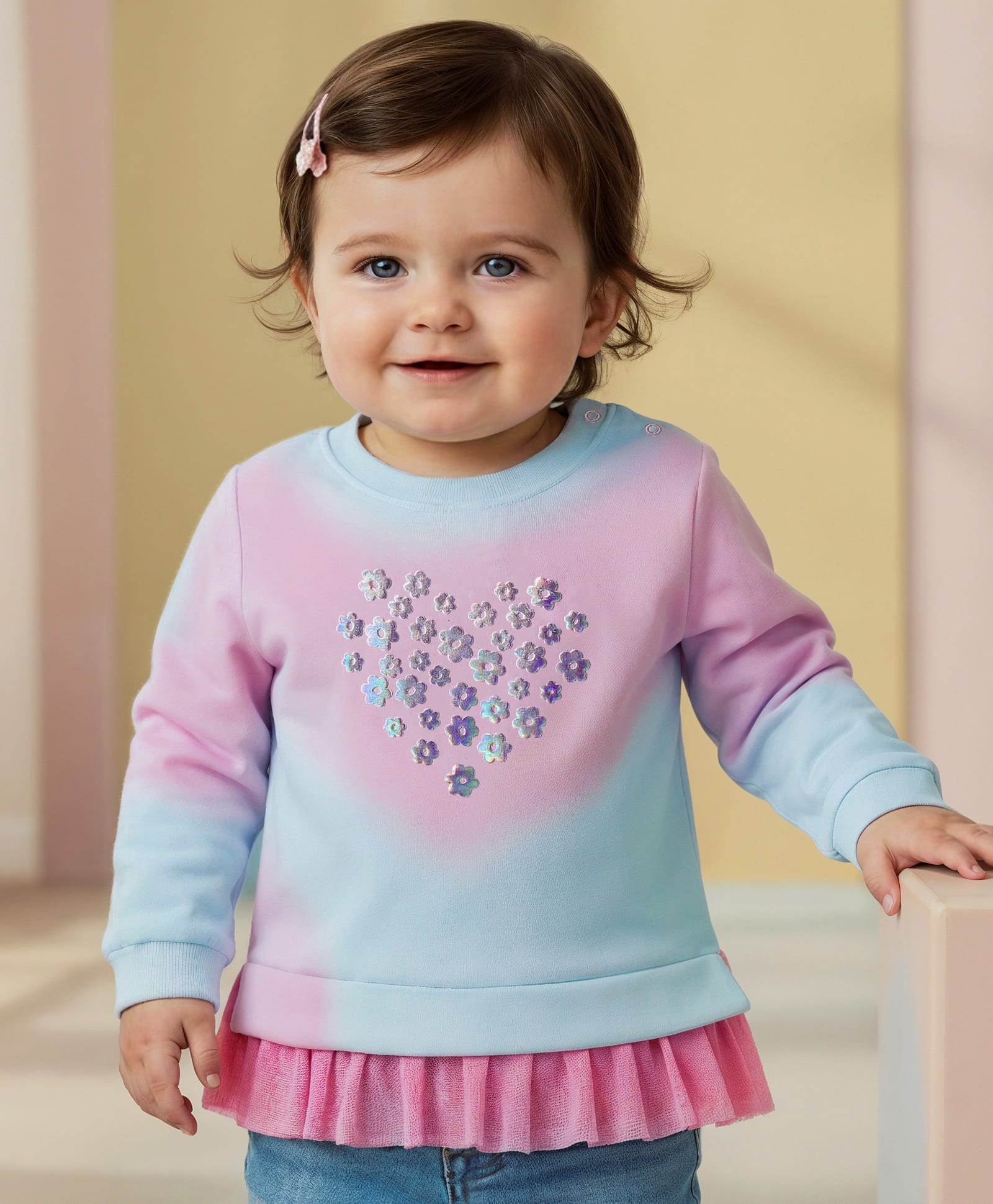 Babyoye 100% Cotton Knit Full Sleeves Sweatshirt With Floral Applique - Multicolor-picture-20