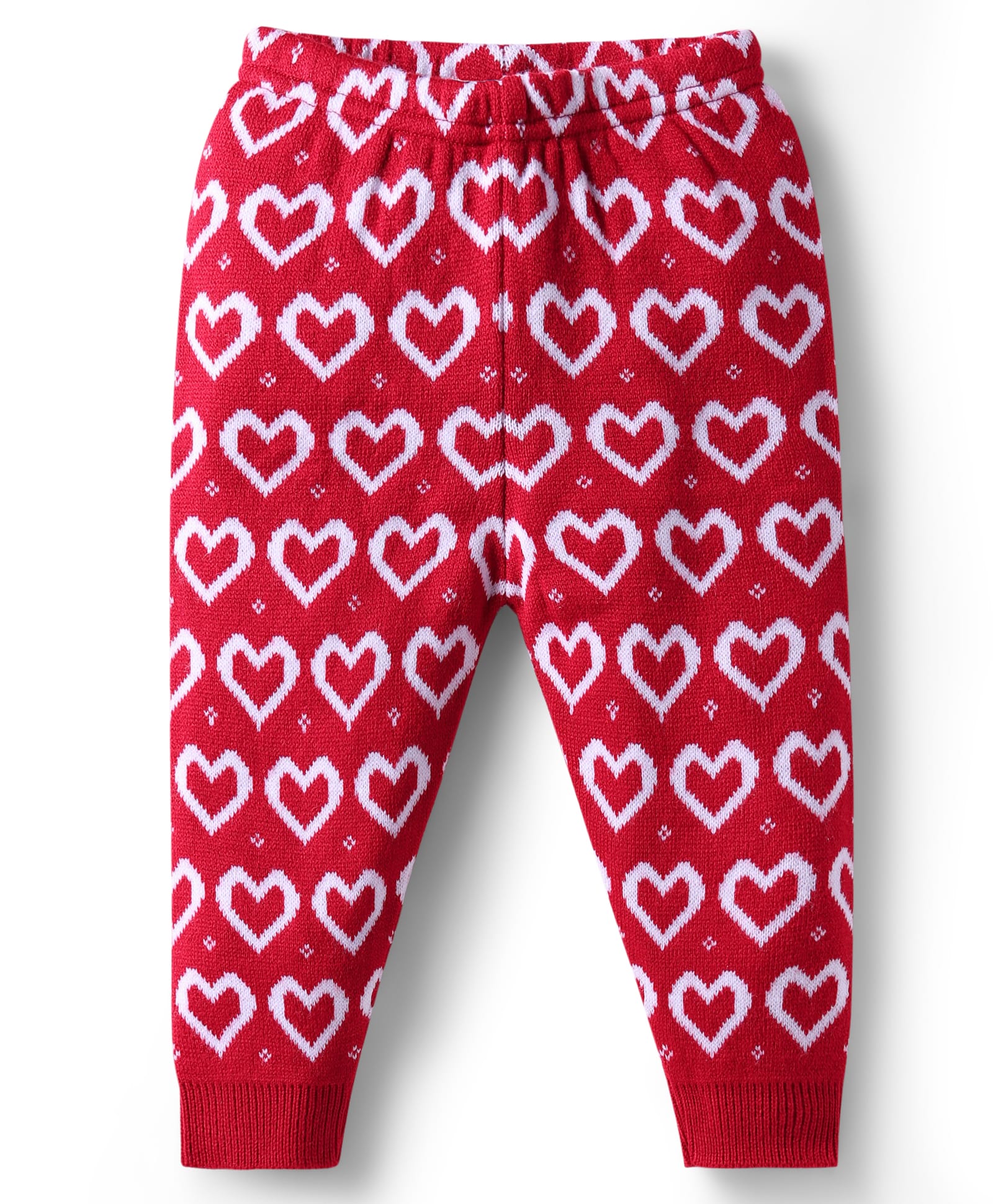 Babyhug Knit Full Length Fleece & Woollen Lounge Pant With Heart Print - Red-picture-19