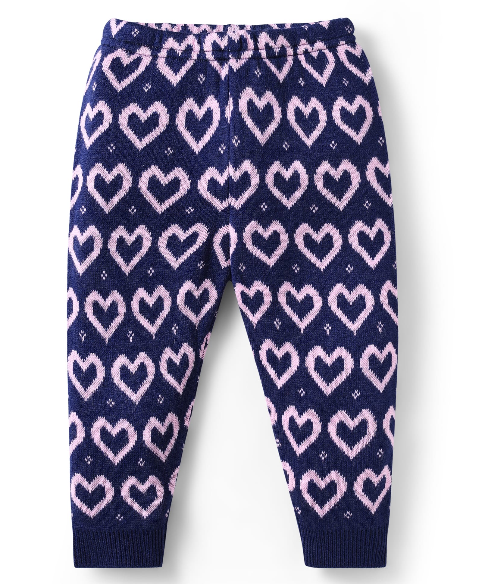 Babyhug Sweater Knit Full Length Woollen Bottom With Heart Print - Navy Blue