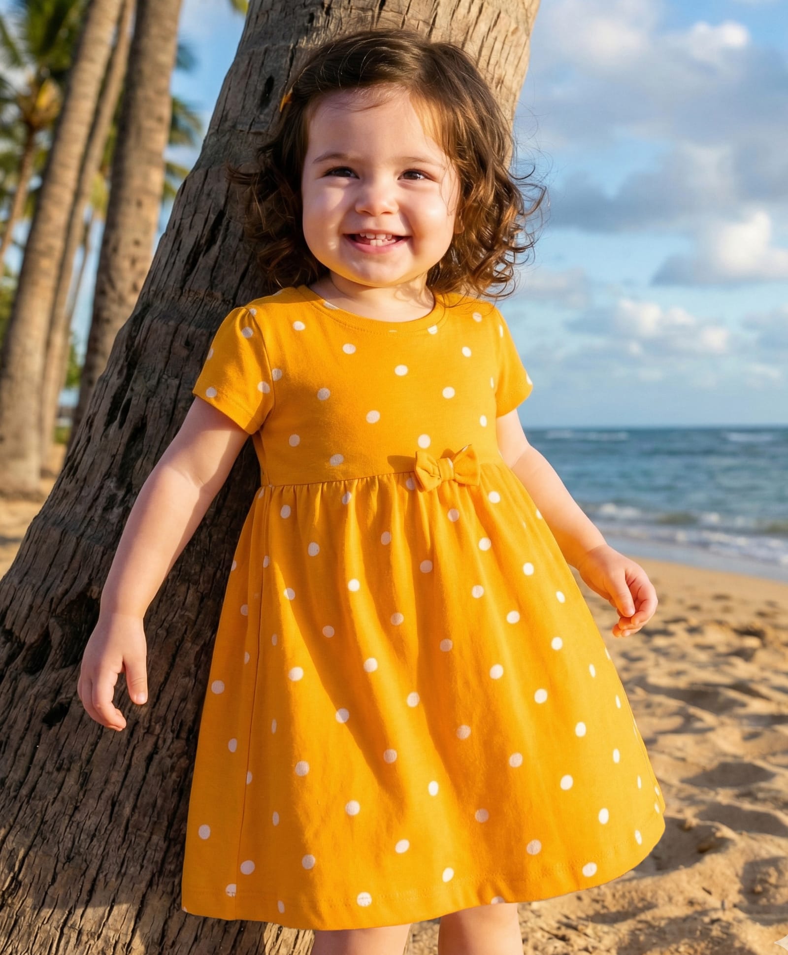 Babyhug Cotton Knit Half Sleeves Frock With Bloomer With Polka Dot - Yellow-picture-23
