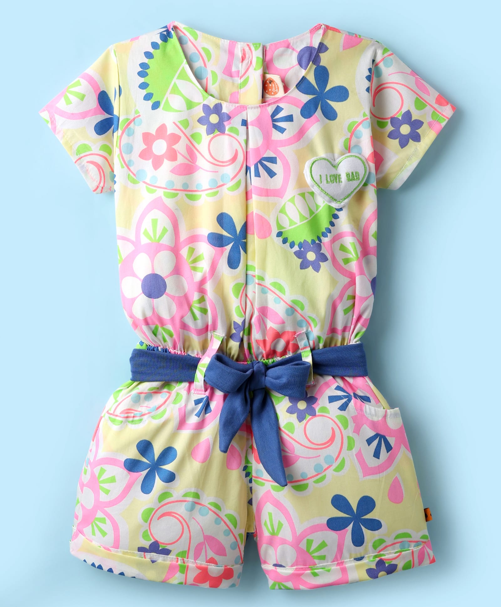 Dew Drops Poplin Woven Half Sleeves Jumpsuit with Floral Print & Belt - Multicolor-image-29
