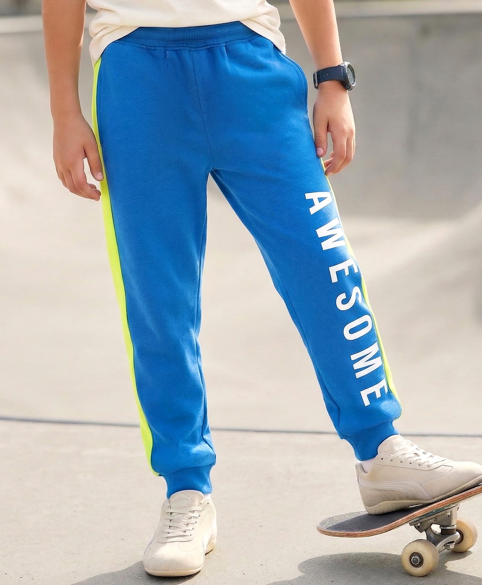 Pine Kids Cotton Knit Full Length Track Pant With Text Print - Blue-image-15