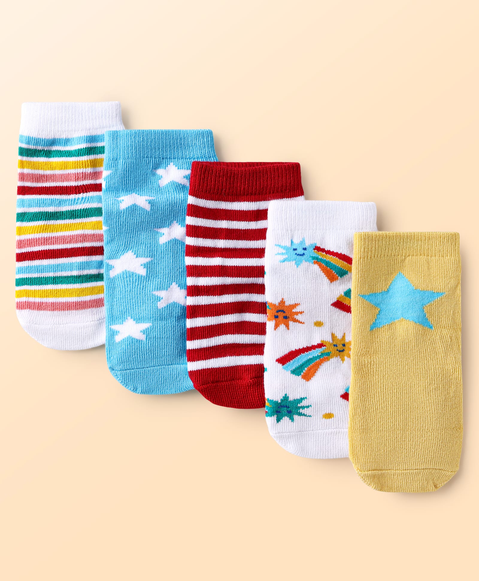 Cute Walk by Babyhug Knit Ankle Length Anti Bacterial Socks with Stripe & Star Design Pack of 5 - Multicolor-picture-14