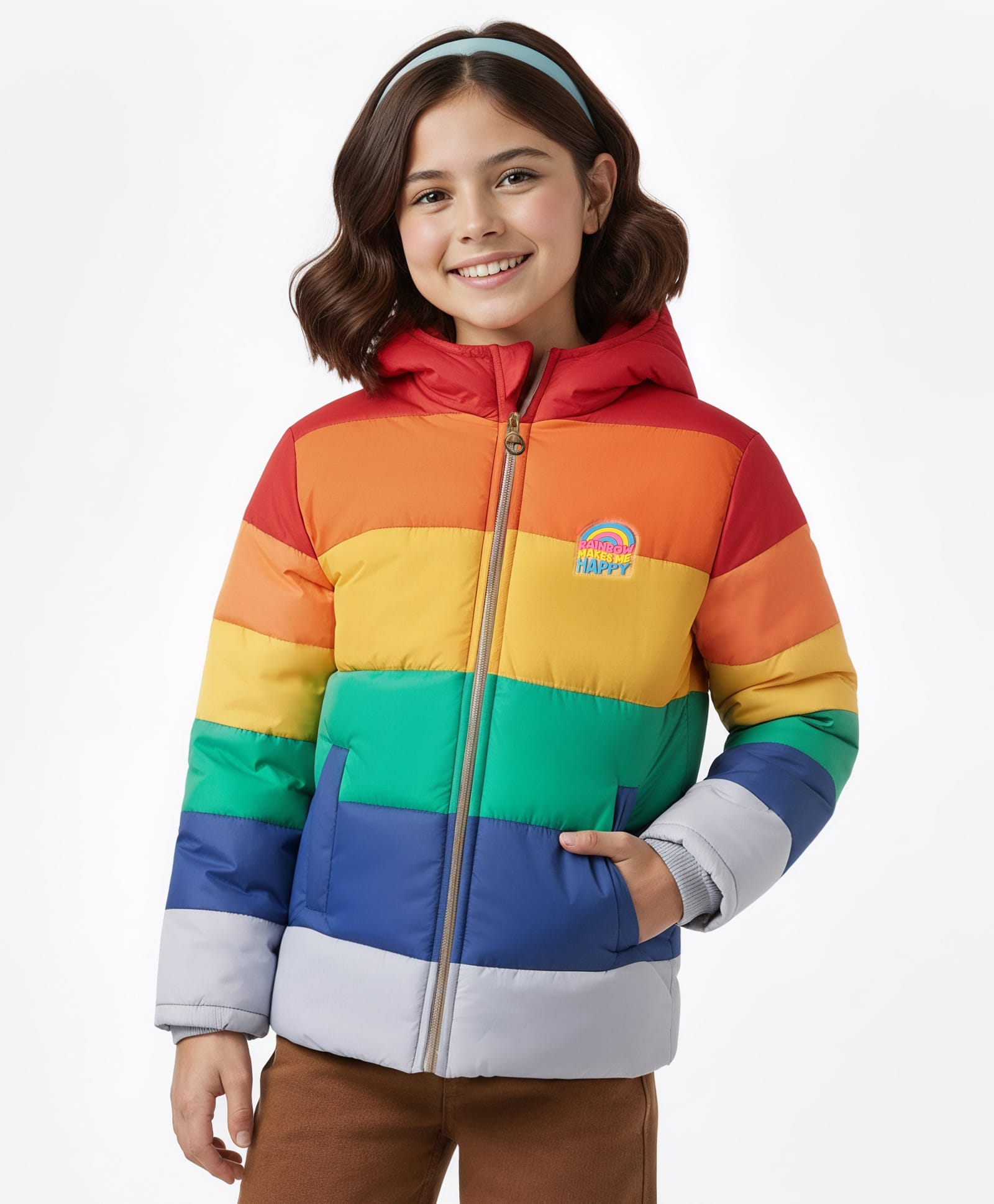 Pine Kids Woven Full Sleeves Colour Block Padded Hooded Jacket With Rainbow Patch Detailing - Multi Colour-image-24