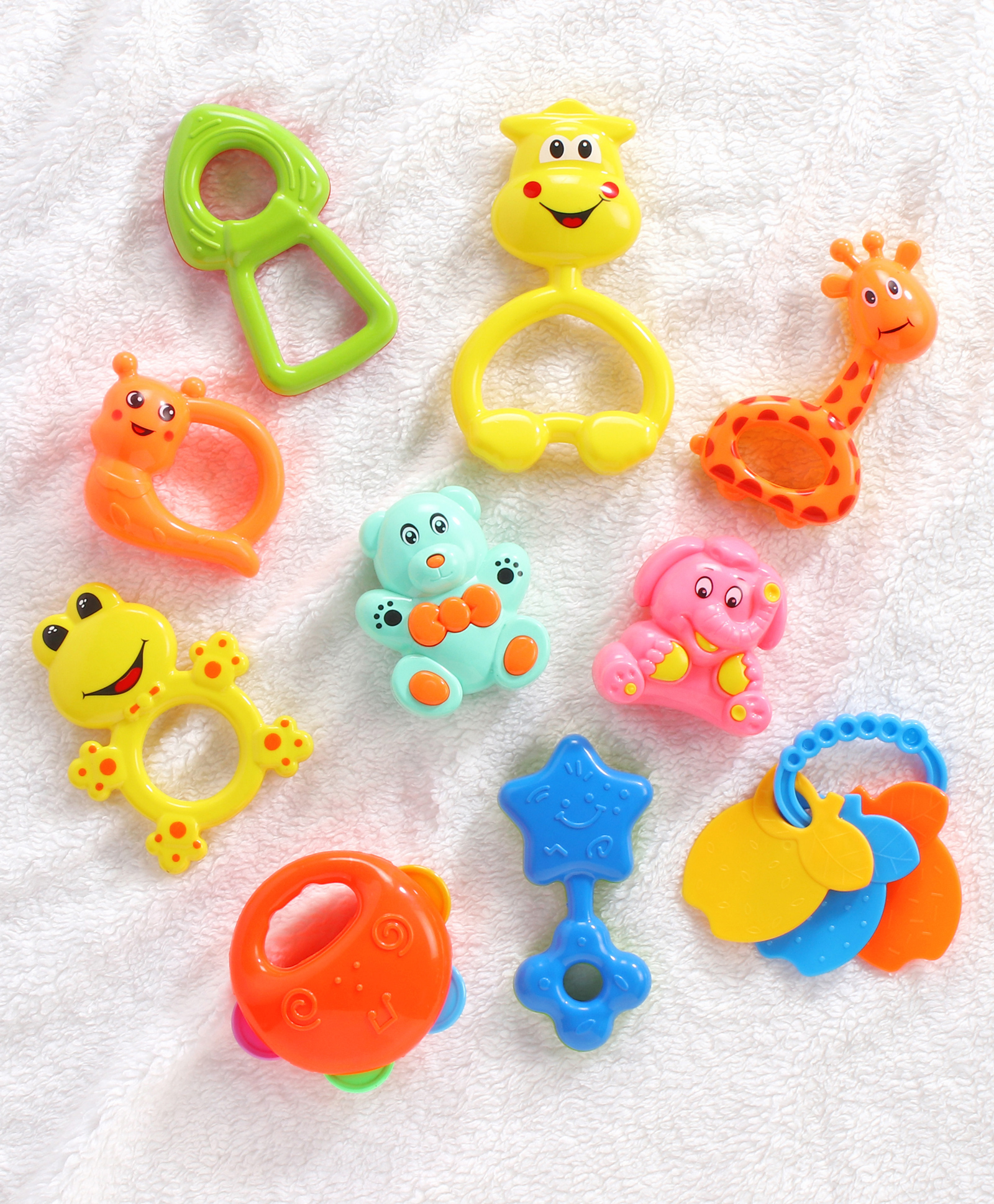 Babyhug BPA-Free Rattle & Teether 10 Pieces Set for Newborns & Infants| Non-Toxic & Food Grade| Phthalate-Free Baby Toys| Colorful & Lightweight| Rattles for Sensory Development | BIS Certified