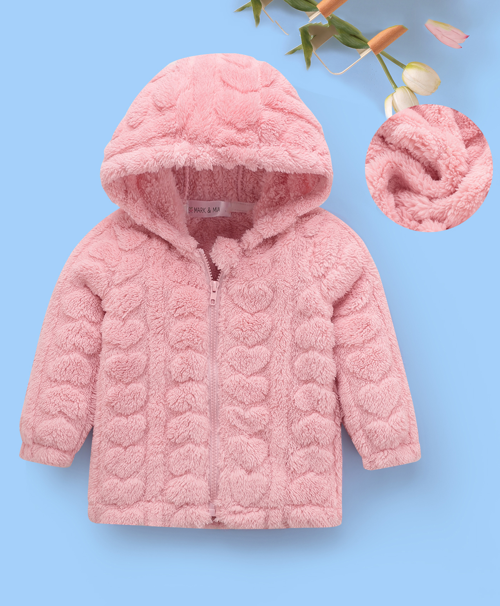 Mark & Mia Full Sleeves Hooded Sweatjacket With Heart Fur Design - Pink-picture-33