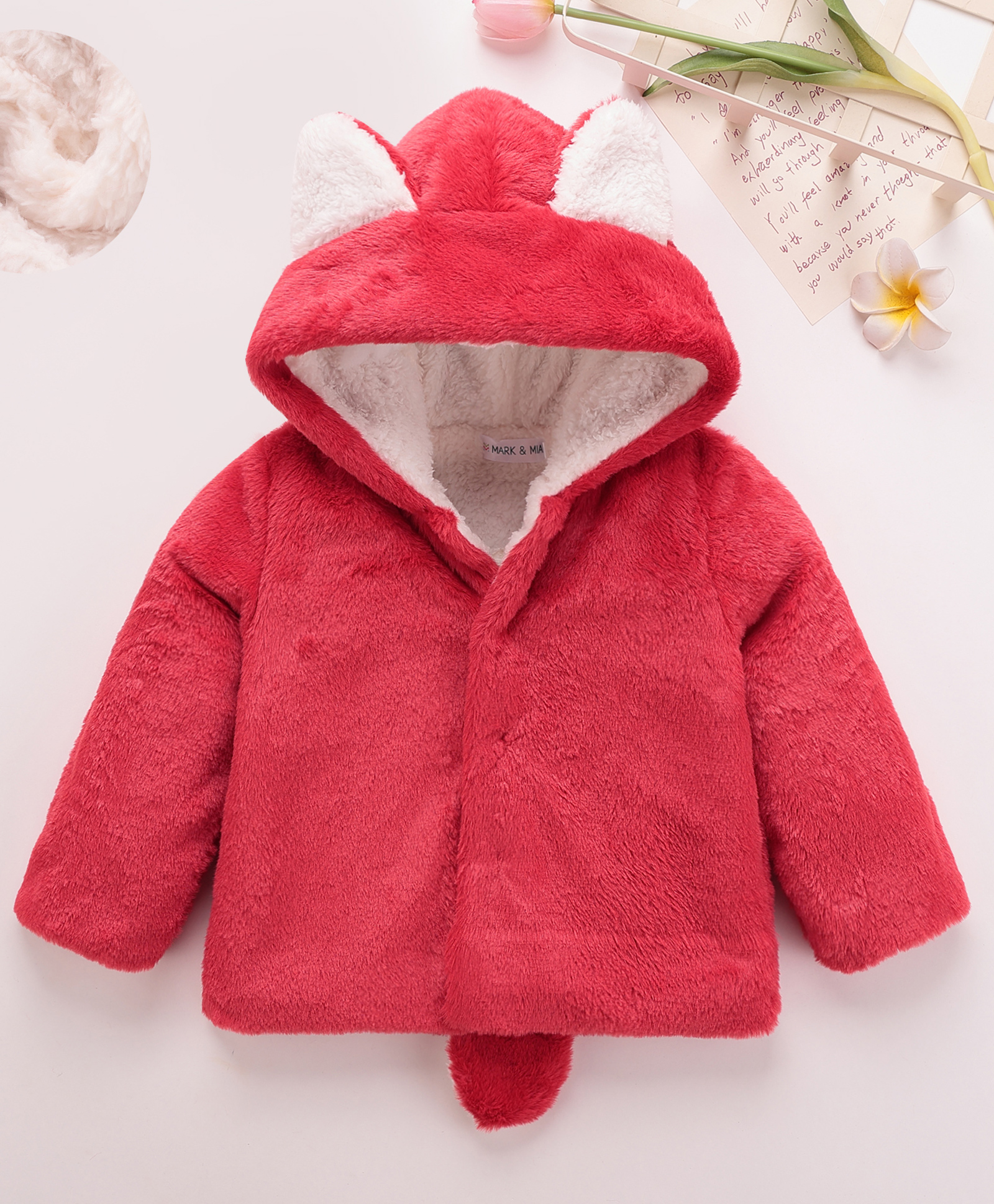 Mark & Mia Full Sleeves Solid Hooded Sweatjacket With Ear Applique - Red-picture-19