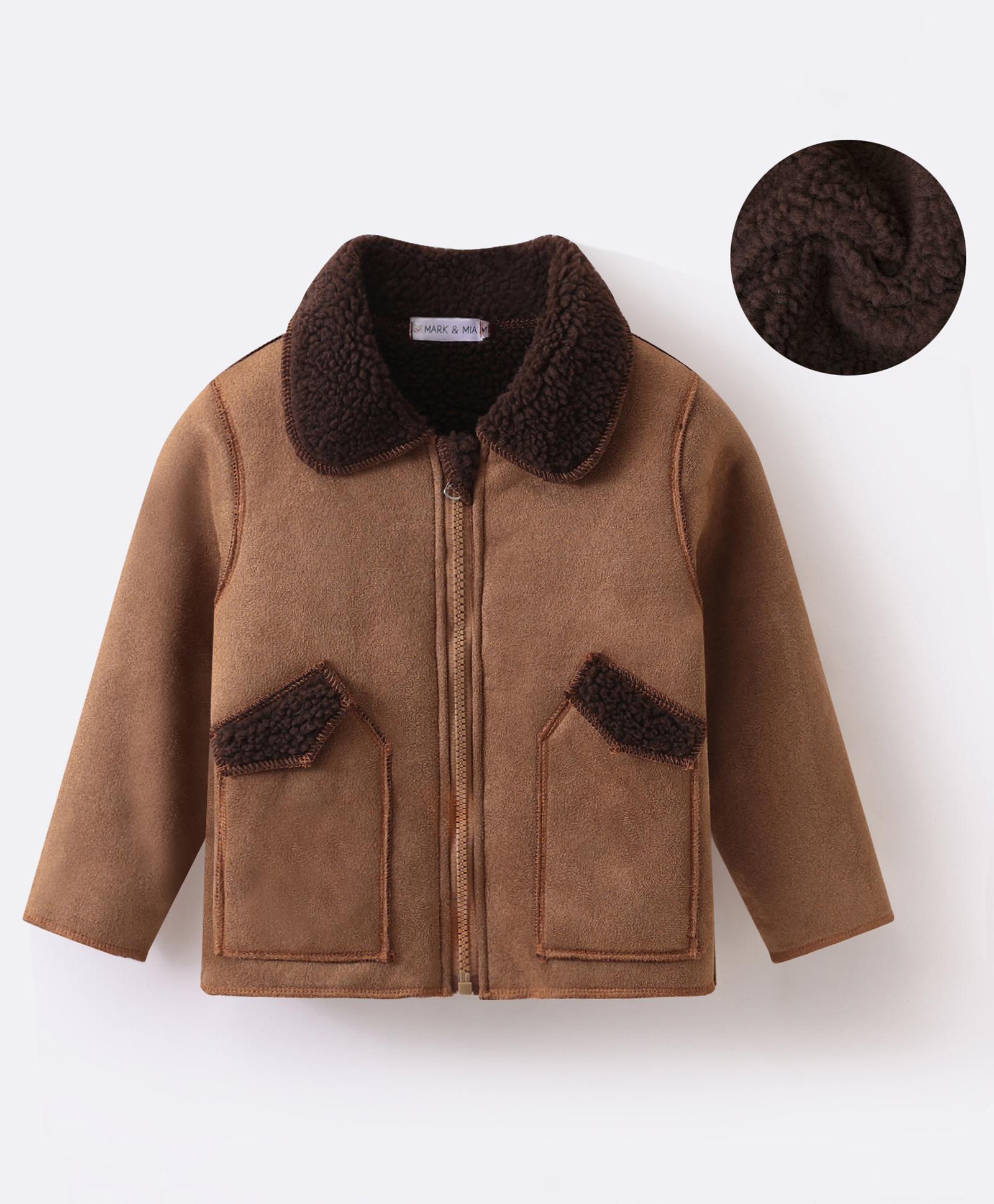 Mark & Mia Full Sleeves Solid Winter Jacket With Fur Detailing & Pockets - Brown-image-12