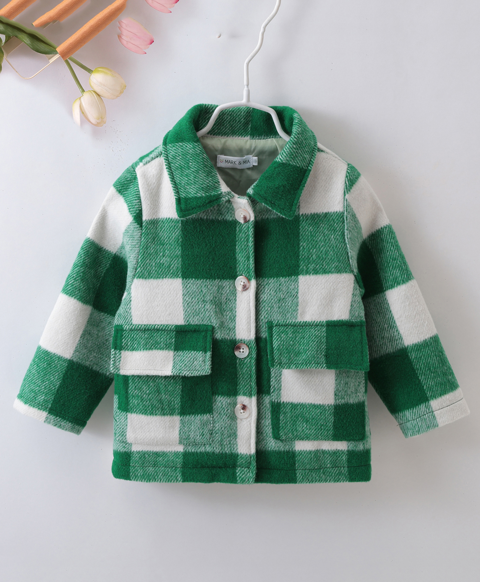 Mark & Mia Full Sleeves Checks Winter Jacket With Pockets - Green & White-image-31