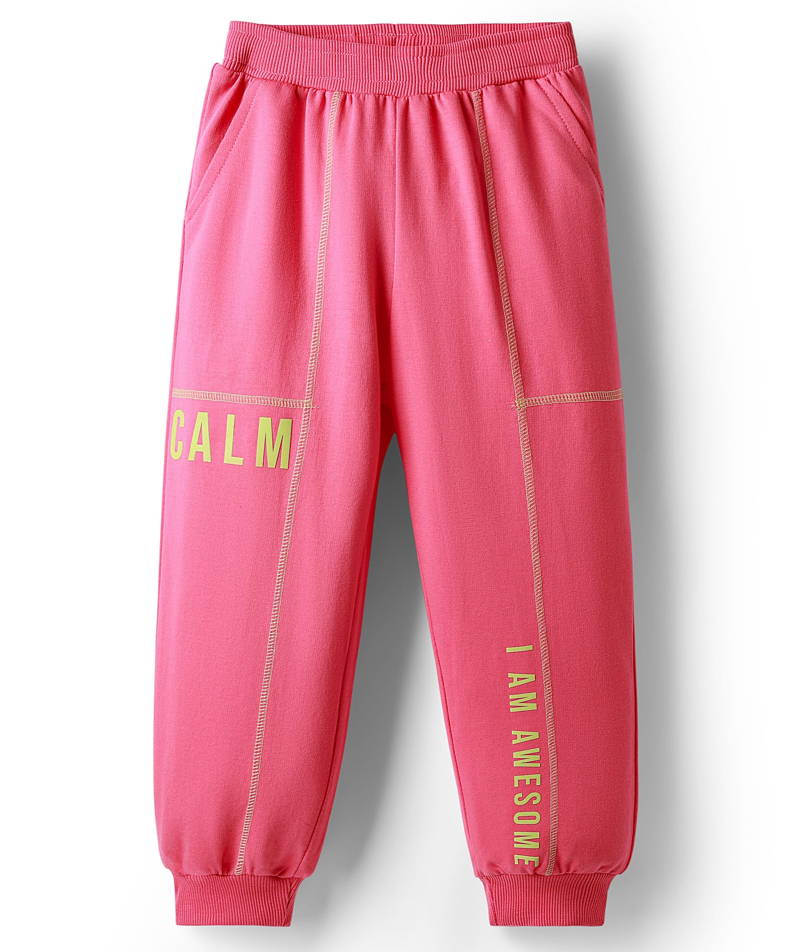 Pine Kids Cotton Knit Full Length Track Pant with Calm Text Print - Dark Pink-picture-26