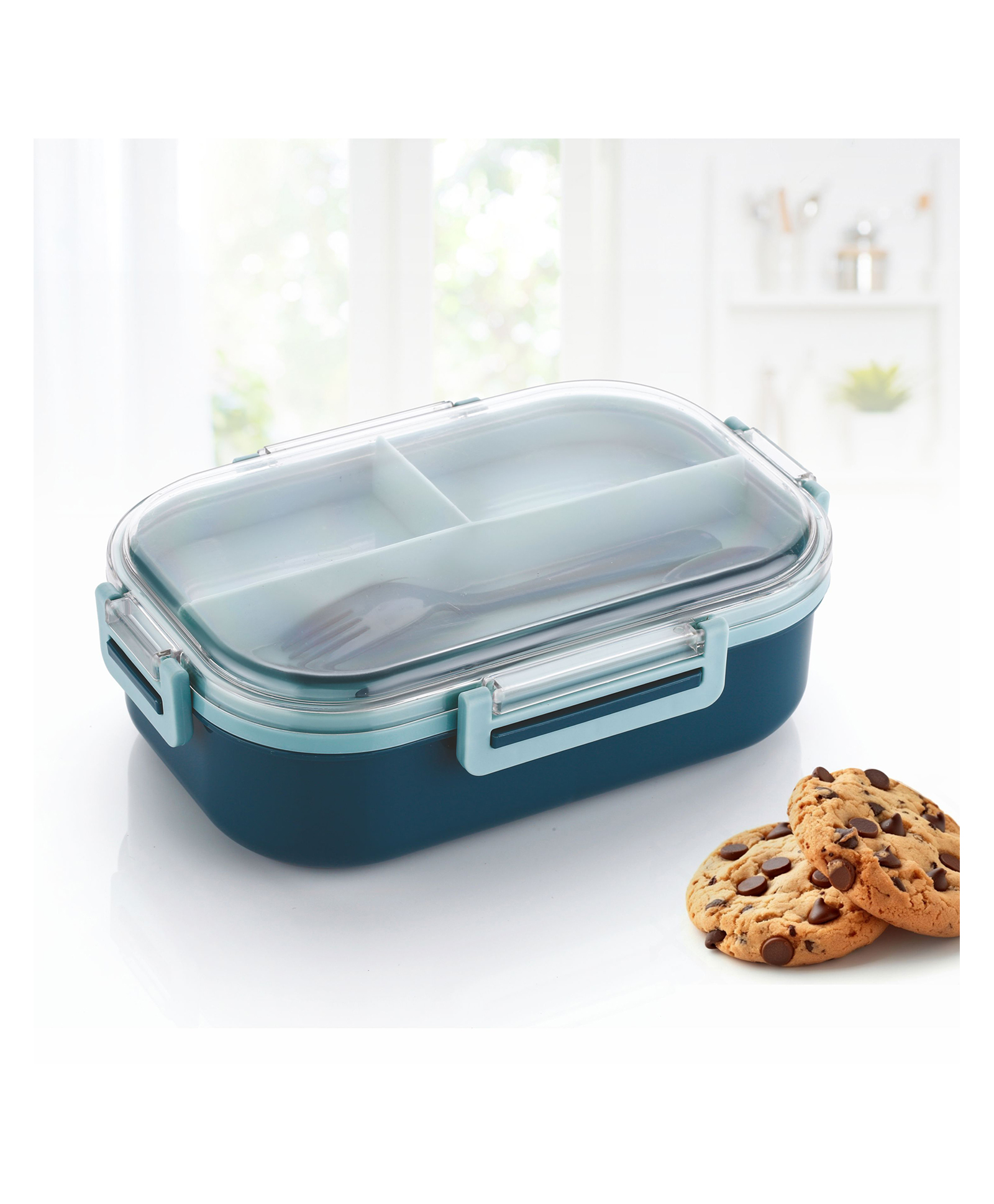 Attro Carry Fresh 3 Compartments with Fork Kids Lunch Box - Blue-picture-37
