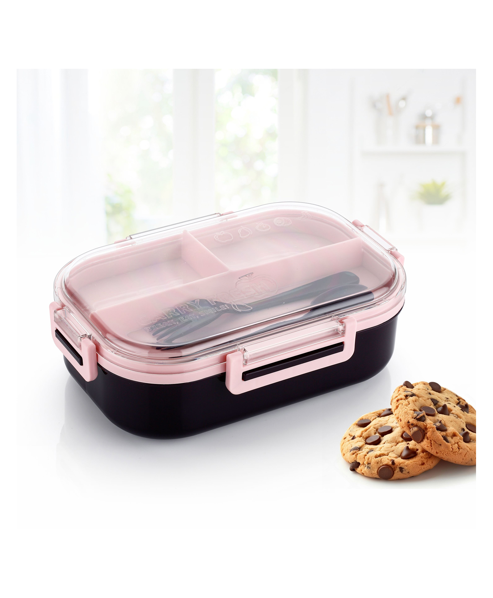 Attro Carry Fresh 3 Compartments with Fork Kids Lunch Box - Purple Pink-picture-48