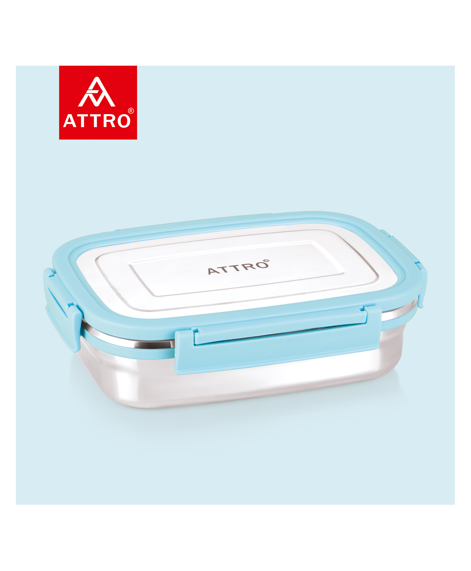 Attro Click Eat Junior Stainless Steel Lunch Box with 1 Airtight Spill Proof Small Box 650 ml & 140 ml - Sky Blue-image-23