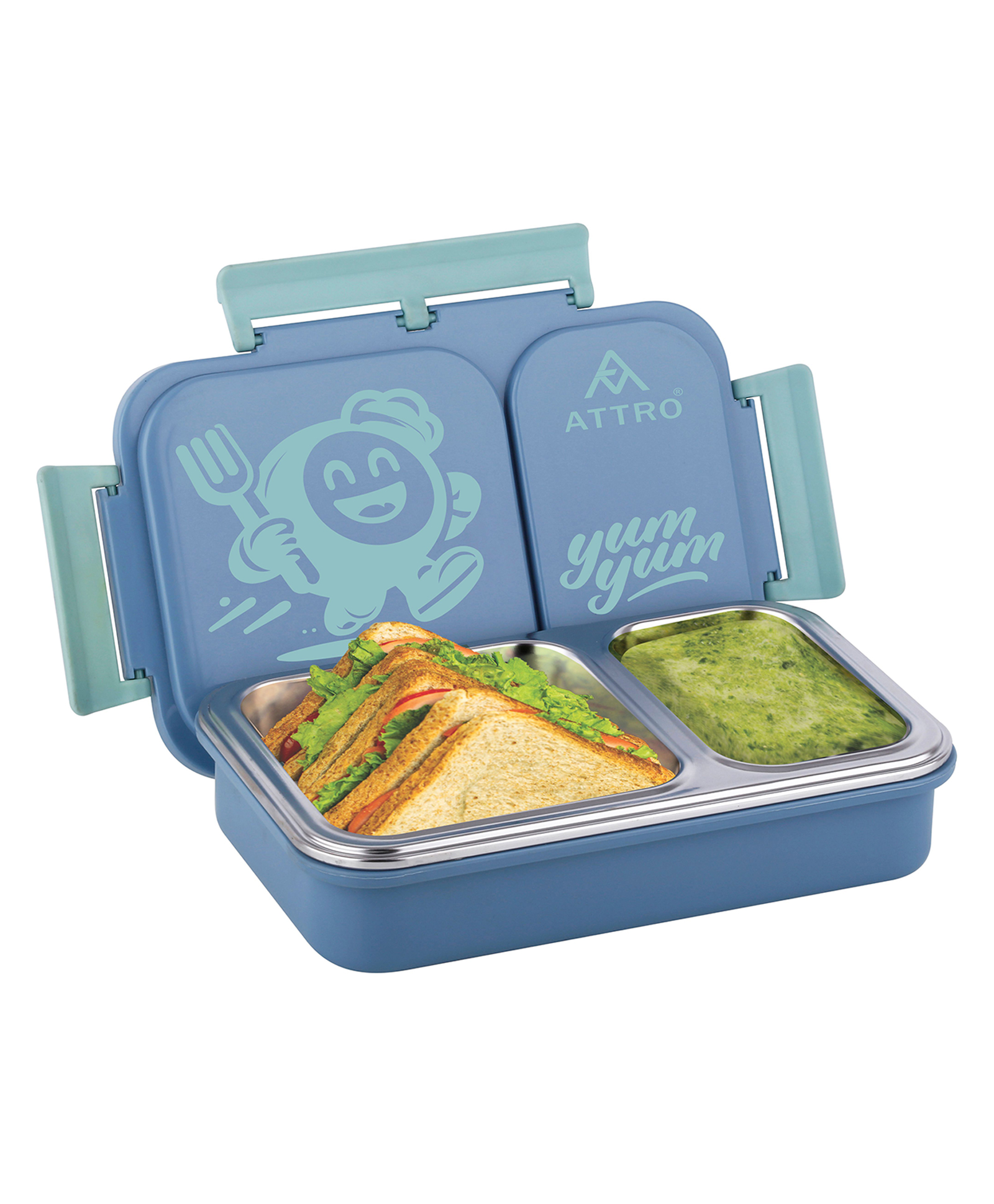 ATTRO Legacy 2 Stainless Steel Insulated Lunch Box with 2 Compartments 600 ml - Blue-picture-34