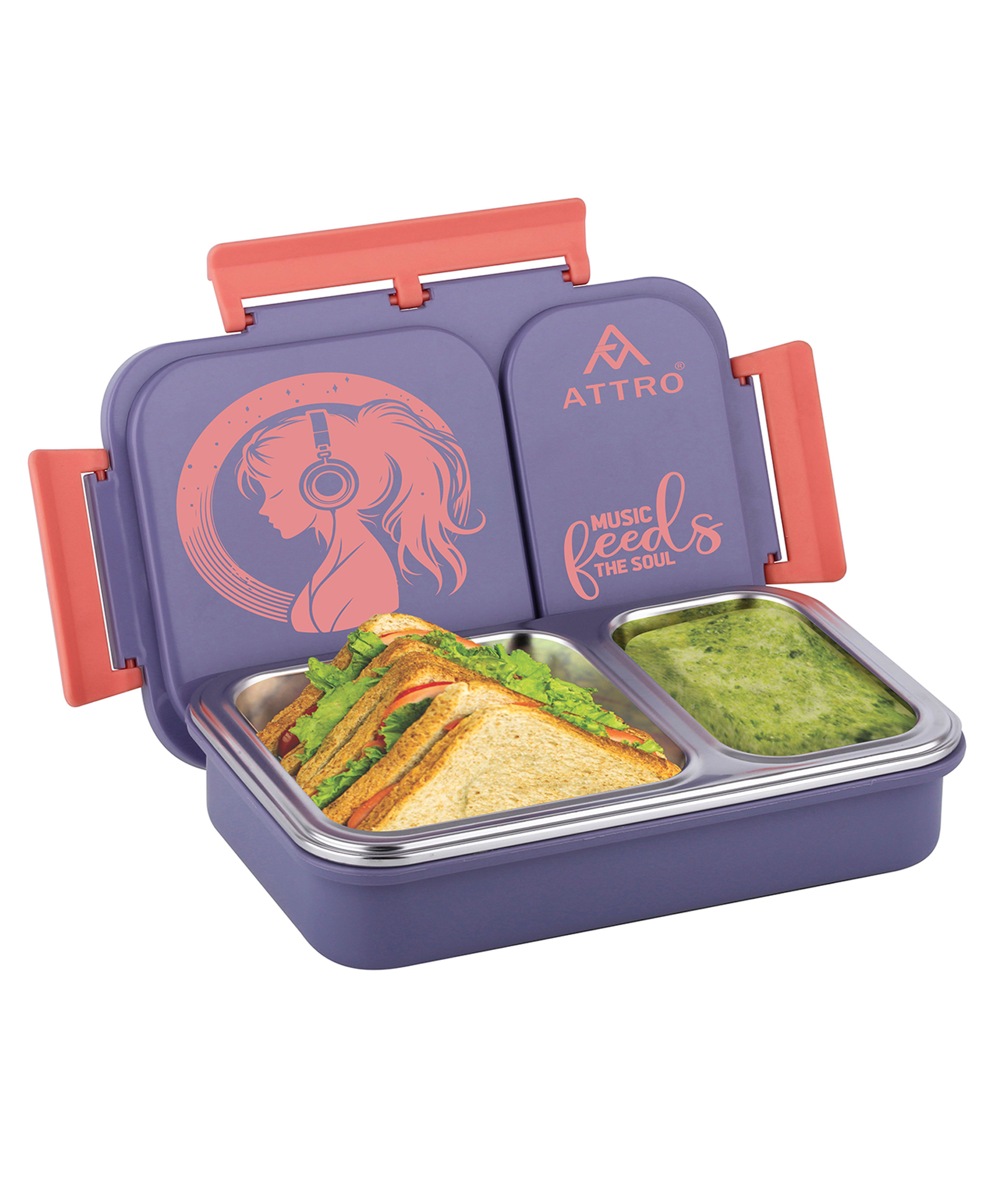ATTRO Legacy 2 Stainless Steel Insulated Lunch Box with 2 Compartments 600 ml - Violet-picture-16