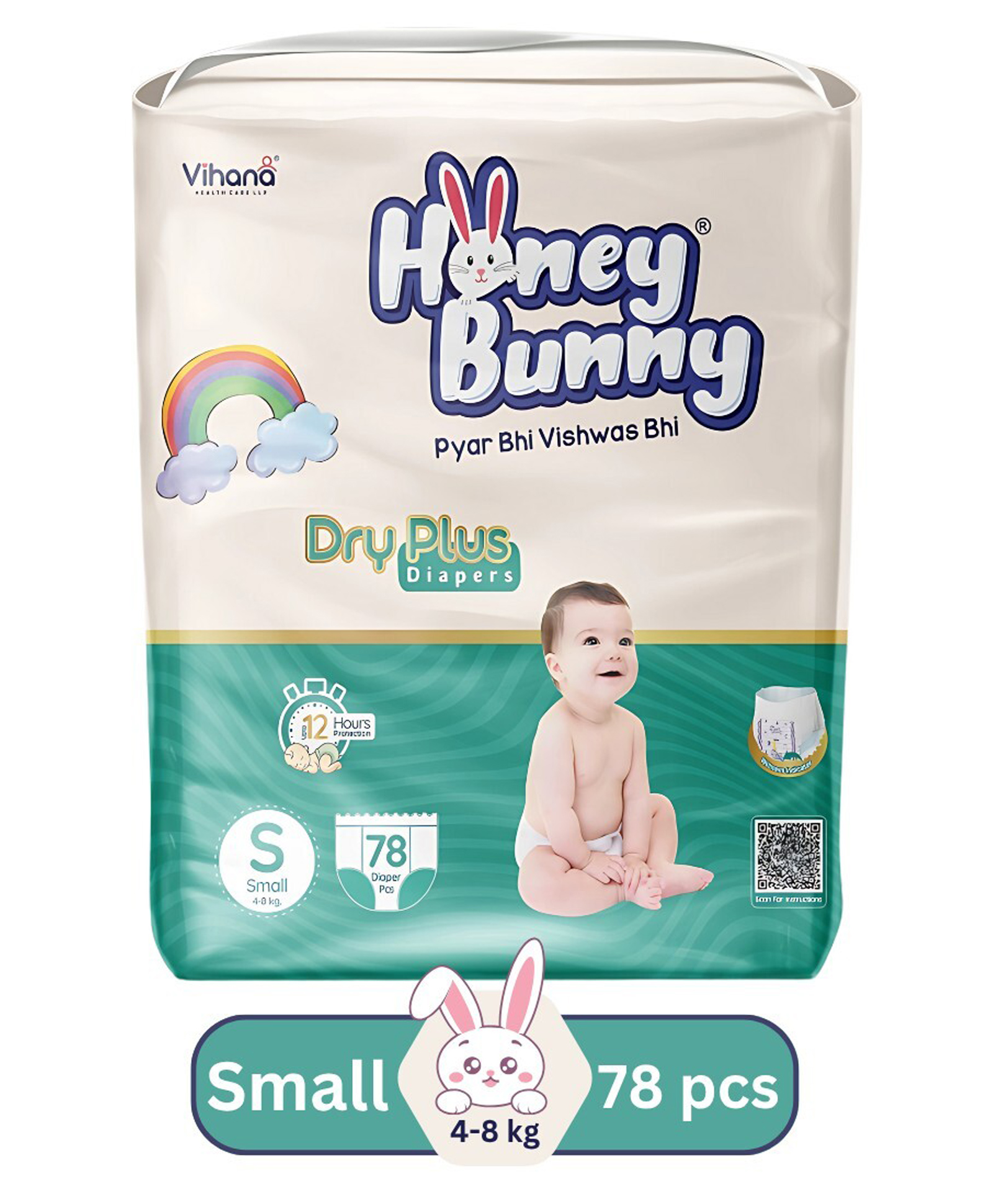 HONEY BUNNY Baby Diaper Pants Super Soft Dry Plus 12 Hour protection - pack of 78 S - S-image-31