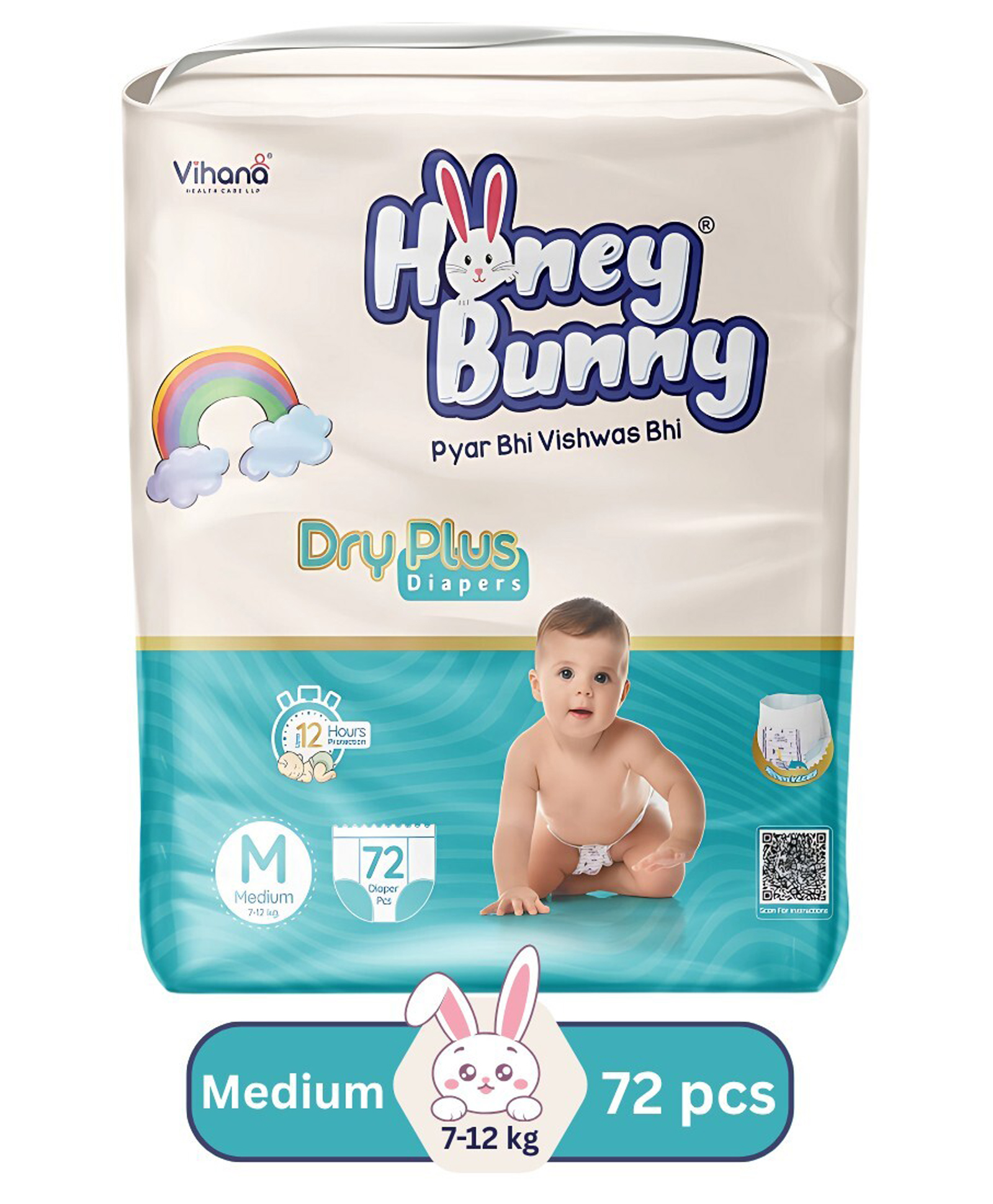 HONEY BUNNY Baby Diaper Pants Super Soft Dry Plus 12 Hour protection - Pack of 72 M - M-image-32
