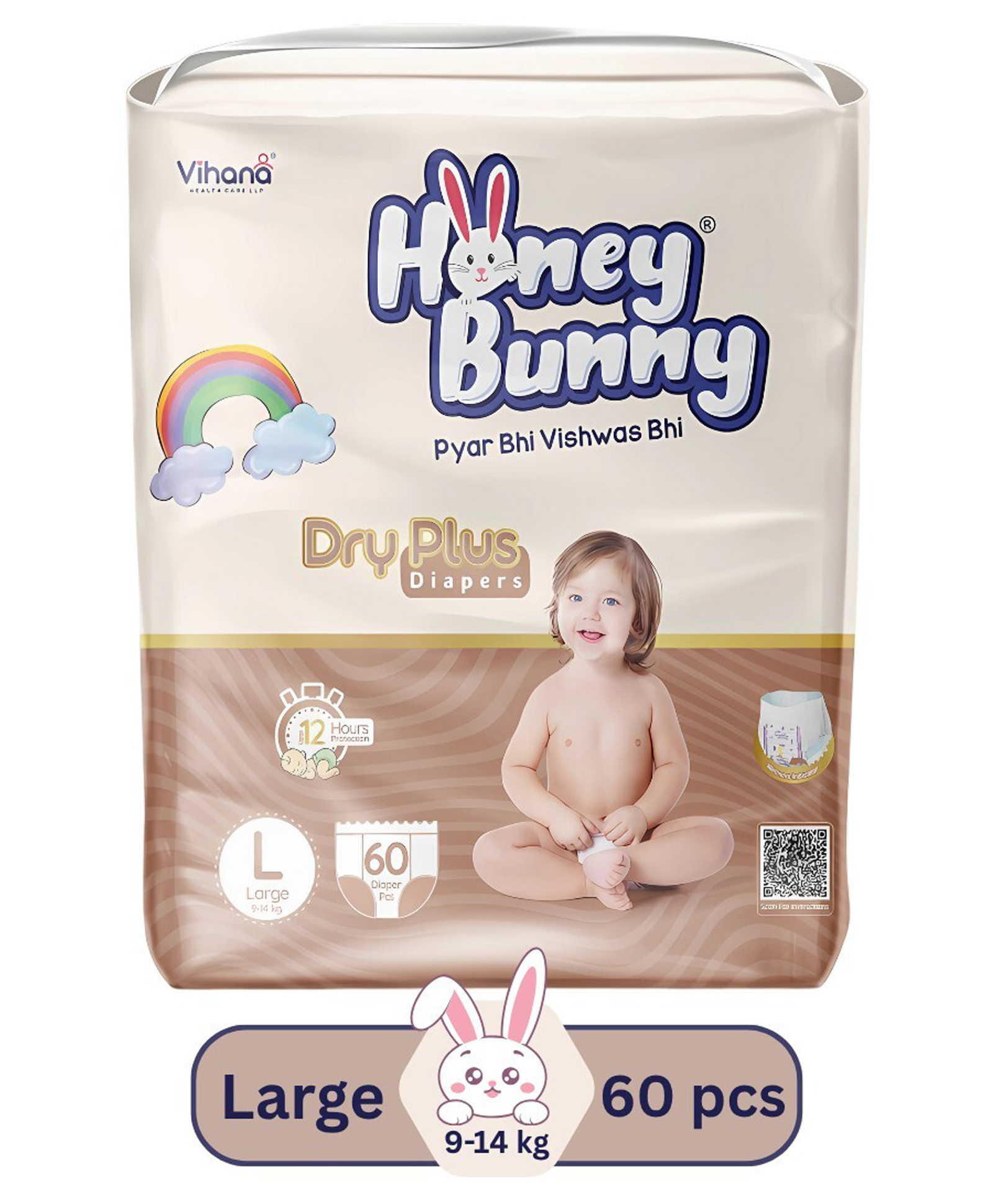 HONEY BUNNY Baby Diaper Pants Super Soft Dry Plus 12 Hour protection - Pack of 60 L - L-image-33