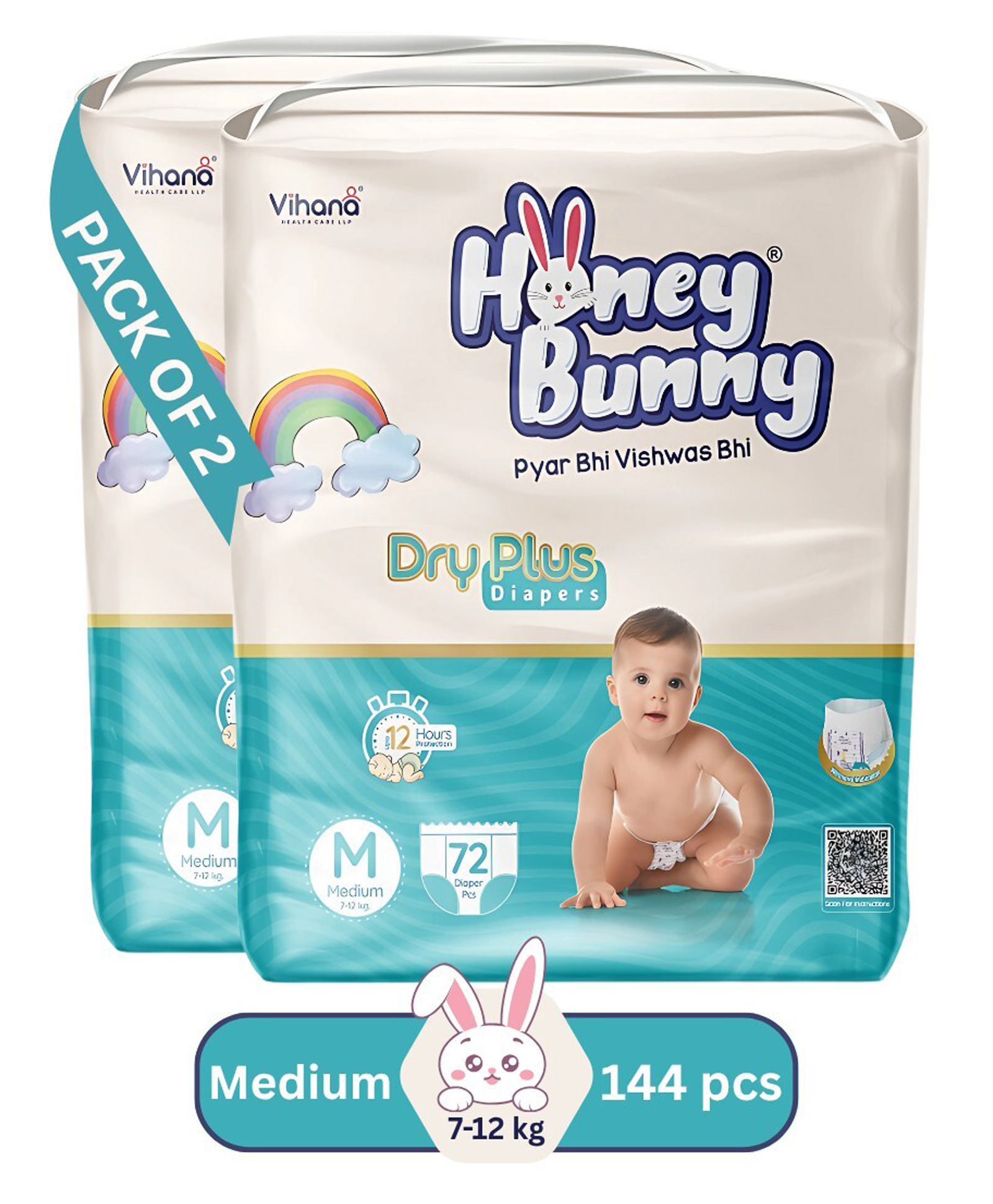 HONEY BUNNY Baby Diaper Pants Super Soft Dry Plus 12 Hour protection - Pack of 144 M - M-image-40
