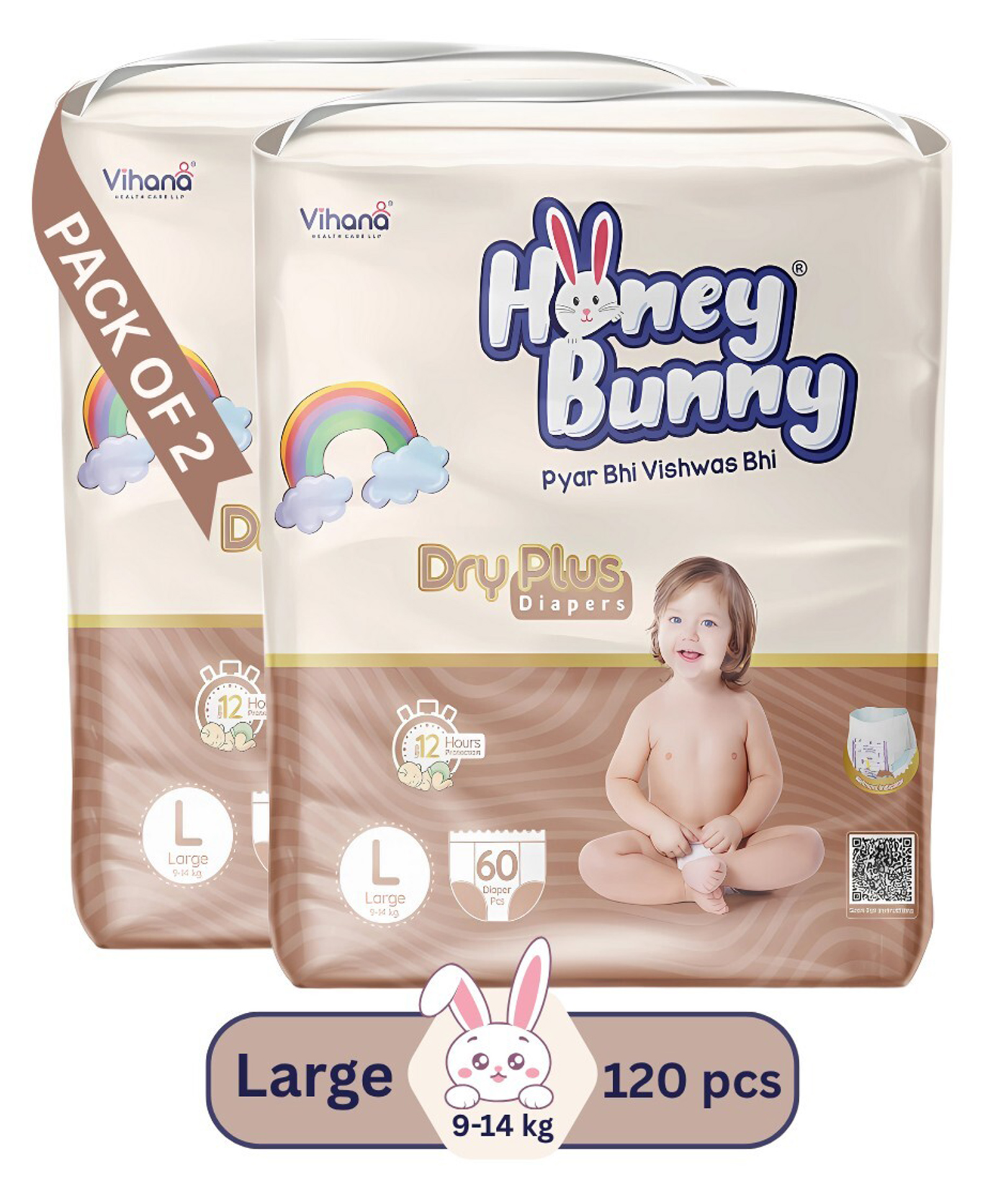 HONEY BUNNY Baby Diaper Pants Super Soft Dry Plus 12 Hour protection -Pack of 120 L - L-image-41