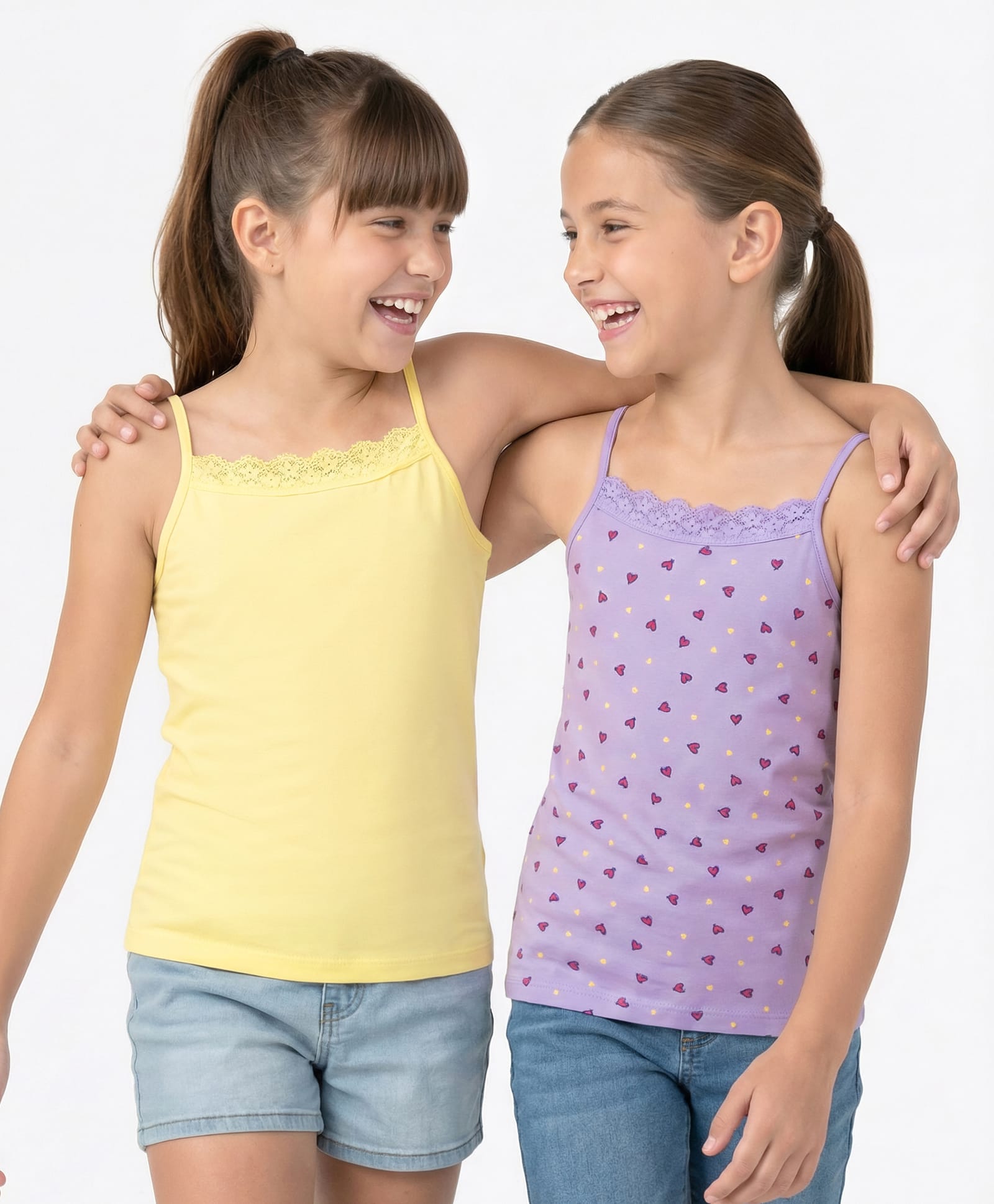 Honeyhap Premium Cotton Elastane Knit Sleeveless Slips With Bio Finish & Heart Print Pack Of 2 - Pastel Lilac & Yellow Iris-picture-26