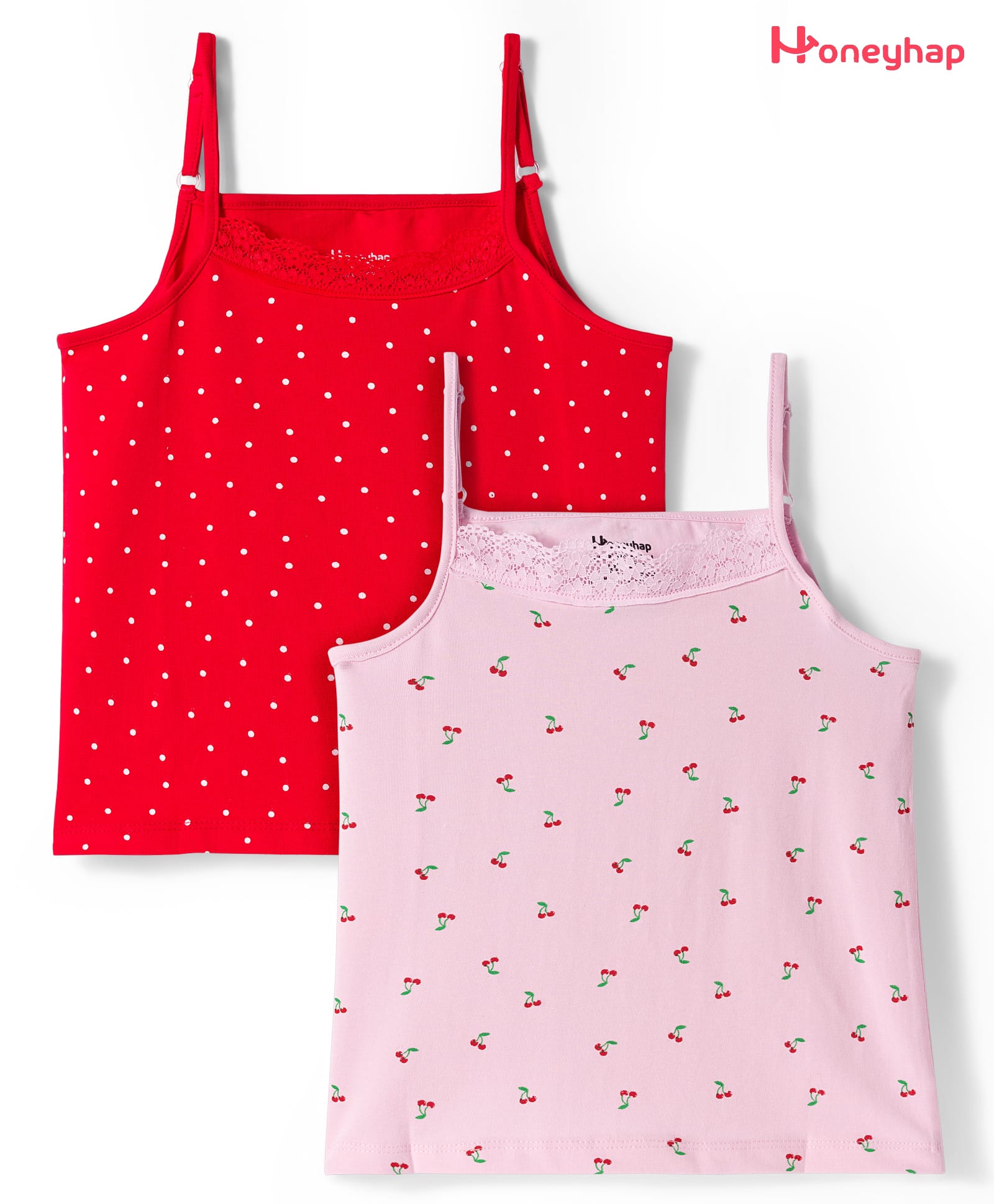 Honeyhap Premium Cotton Elastane Singlet Slips with Polka Dots Print Pack of 2 -Tomato & Festival Bloom-picture-27