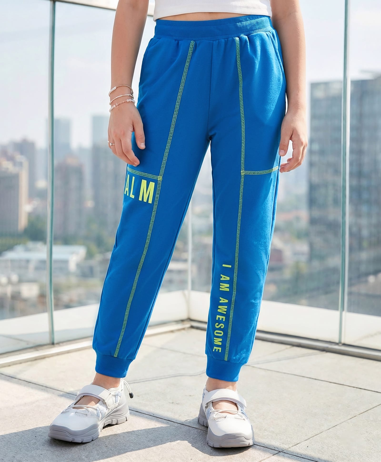 Pine Kids Knit Full Length Lounge Pant With Text Print - Blue-picture-25