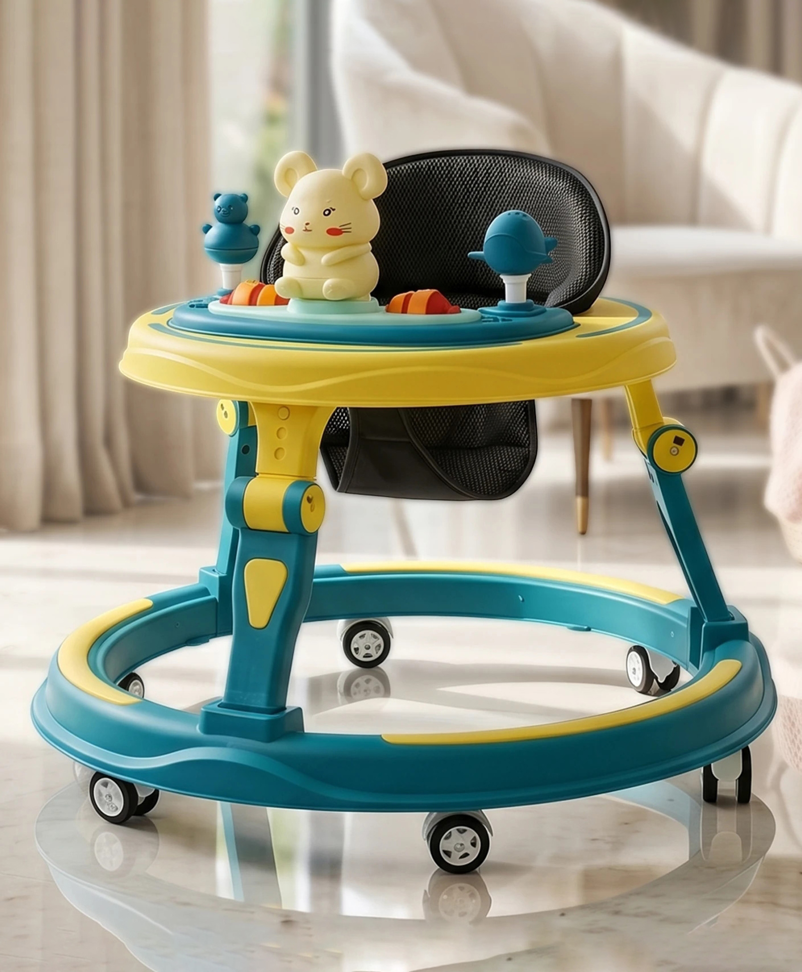 StarAndDaisy 360 Baby Walker 6-24 Months 7 Level Height Adjustment Walker for Kids with Switchable Food & Musical Toy Tray- Light Blue-image-7