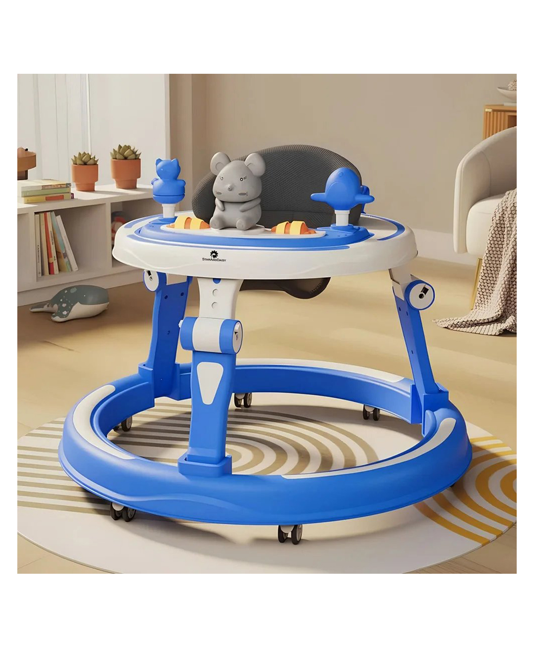 StarAndDaisy 360 Baby Walker 6-24 Months 7 Level Height Adjustment Walker for Kids with Switchable Food & Musical Toy Tray- Blue-image-48