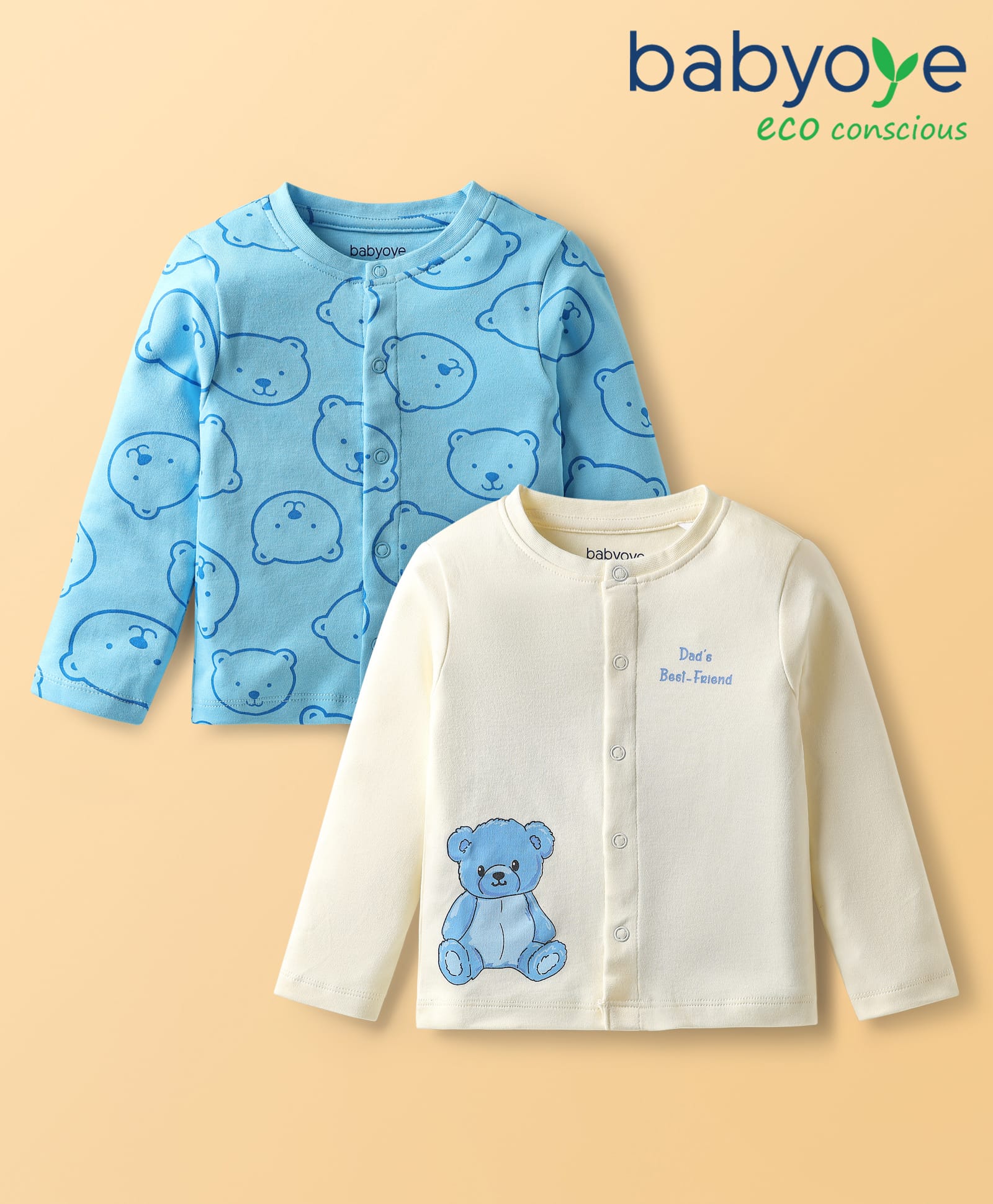 Babyoye Interlock Knit Full Sleeves Front Open Jhabla with Teddy Print - Cream-picture-32