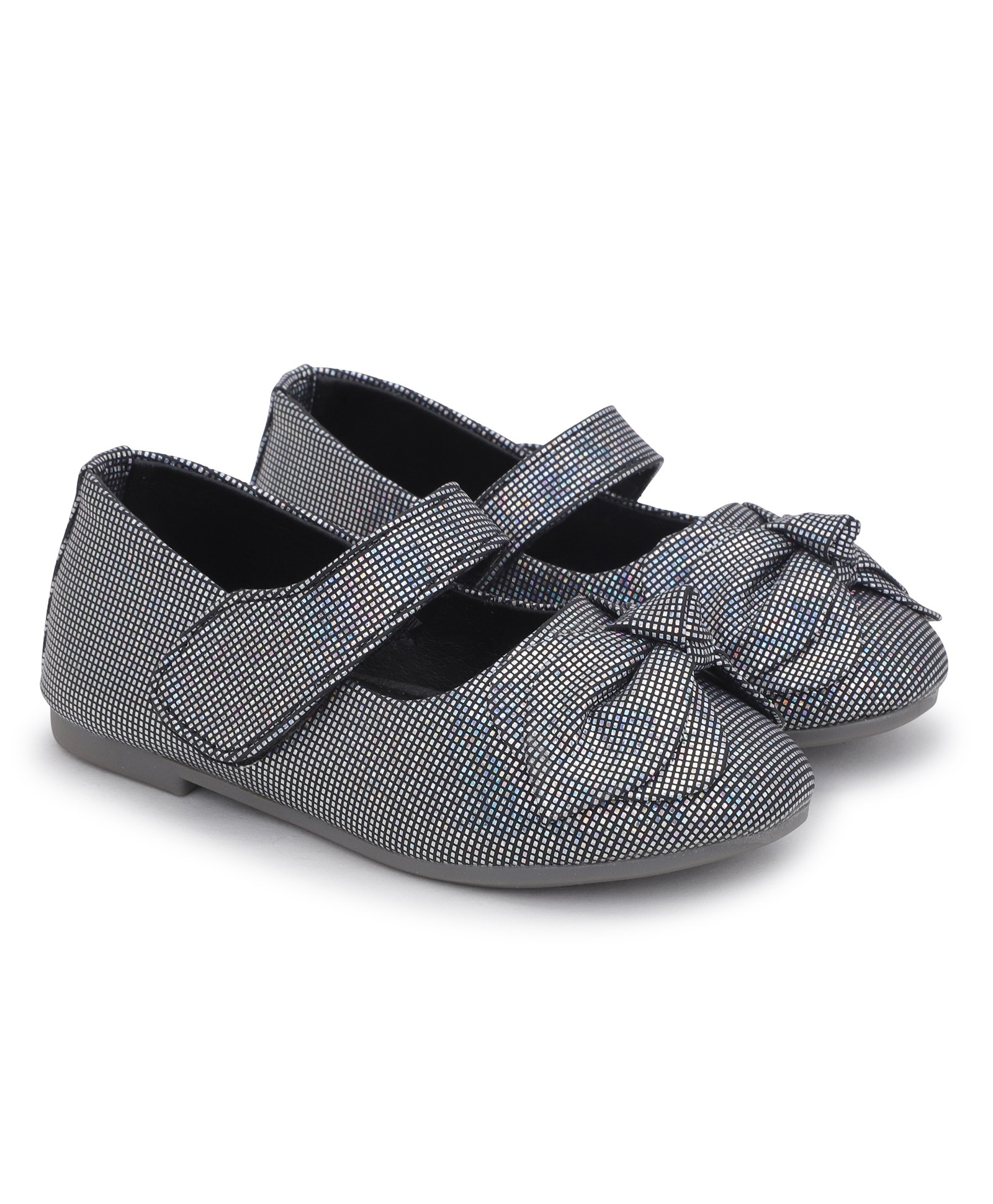 Superminis Bow Applique Detailed Foil Designed Ballerinas - Black & Grey-picture-31