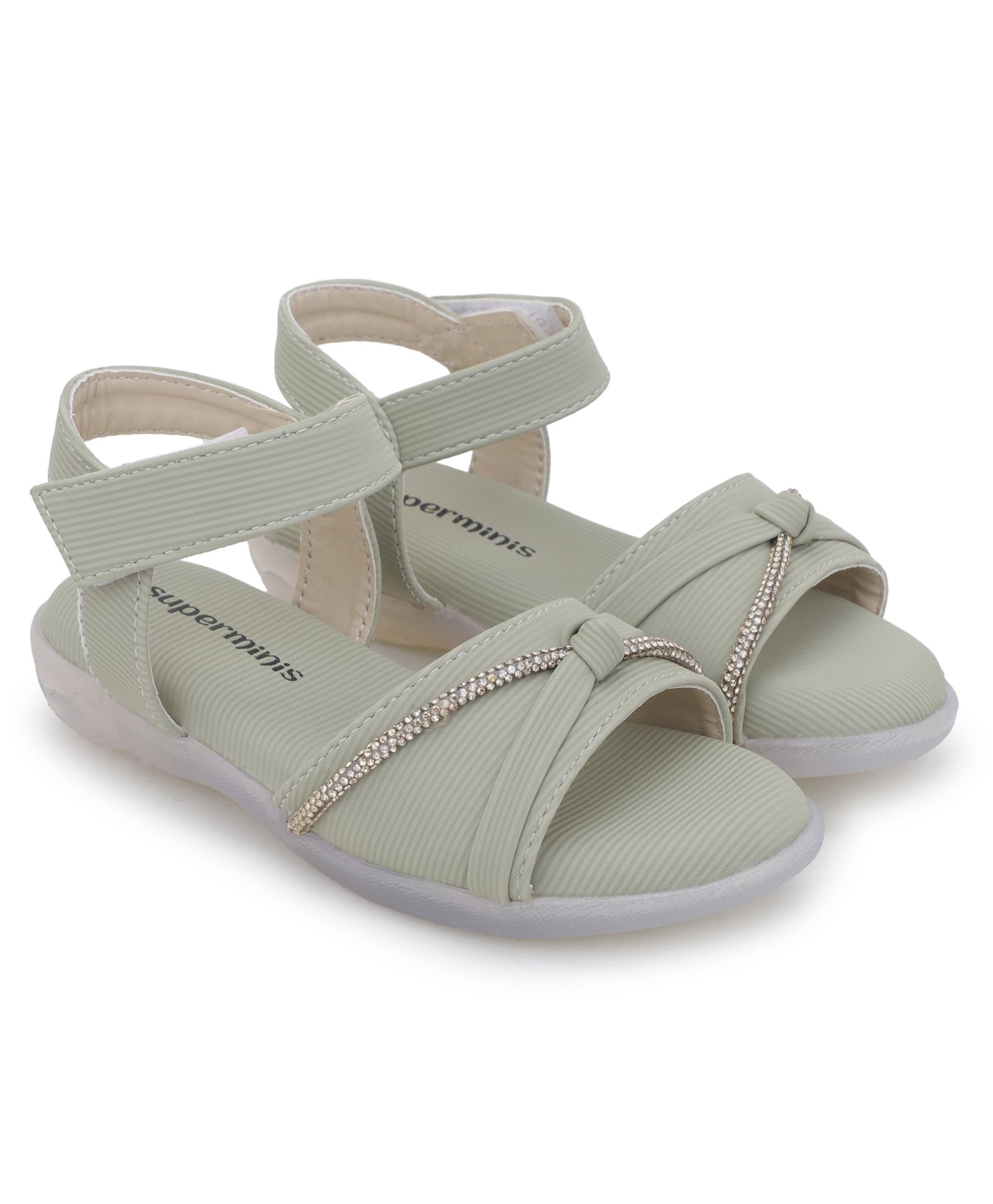 Superminis Striped & Sequins Embellished Sandals - Pista Green-image-6