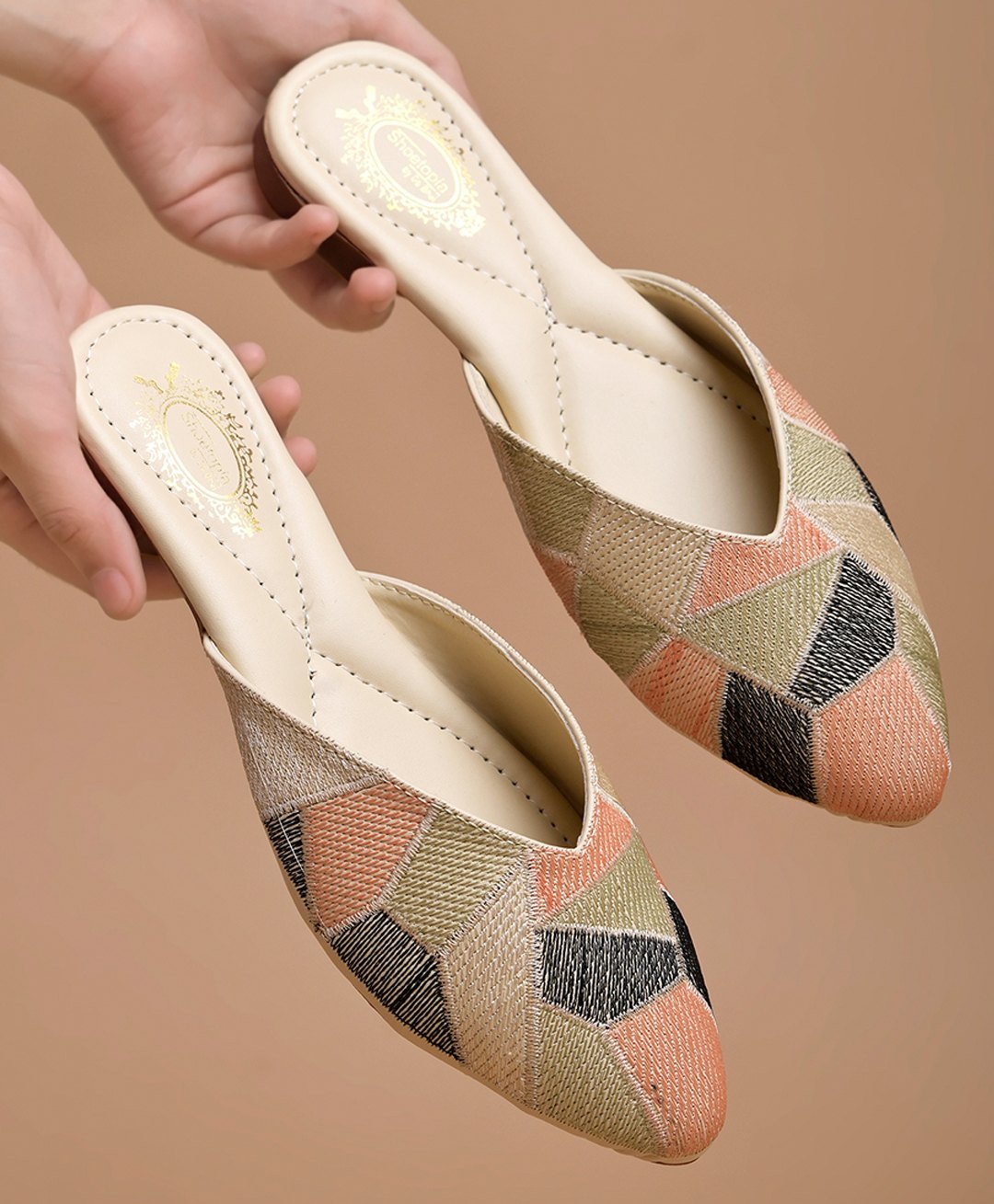 Shoetopia Abstract Embroidered Slip On Mules - Green-picture-11