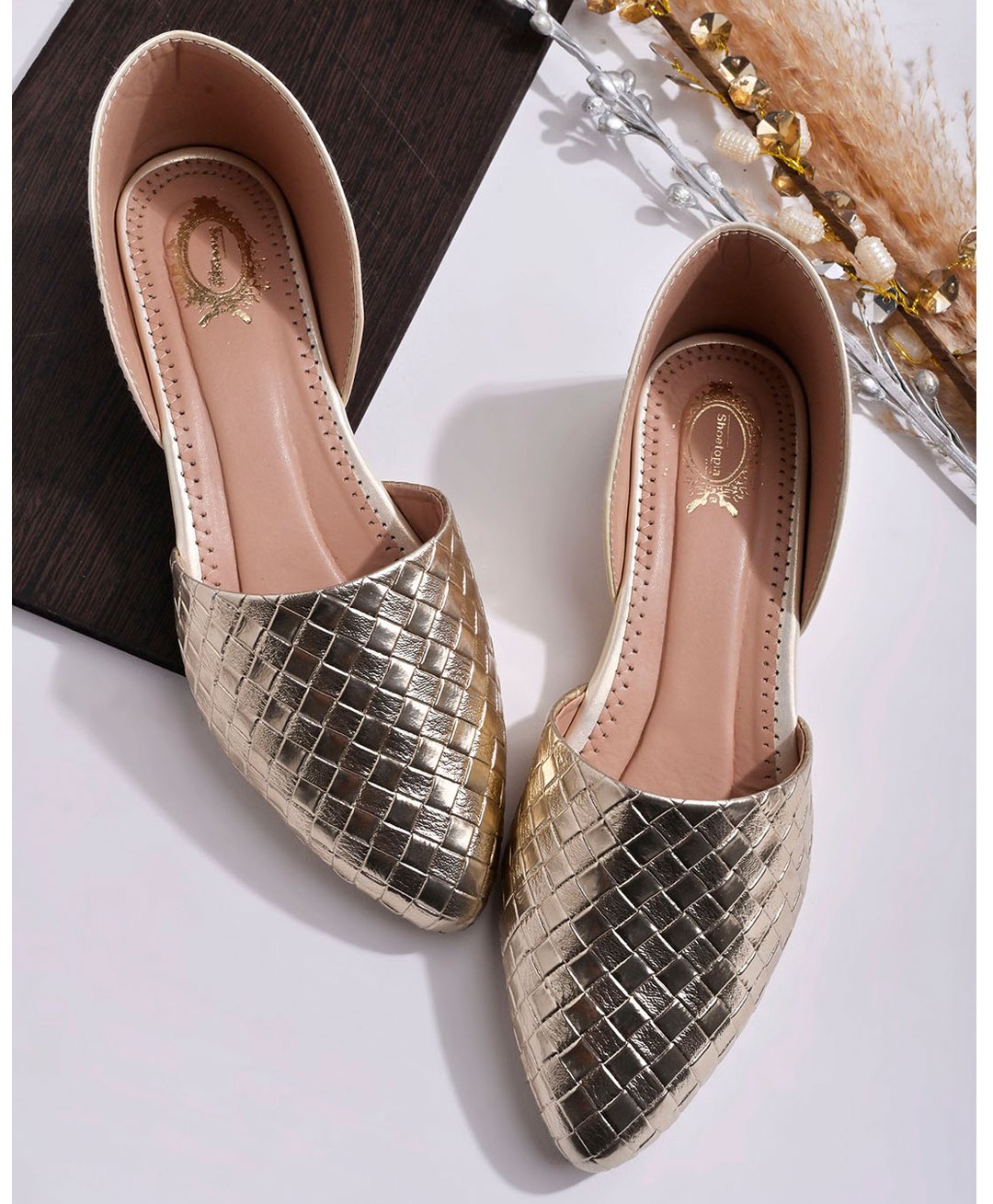 Shoetopia Braid Designed Sandals - Golden-image-49