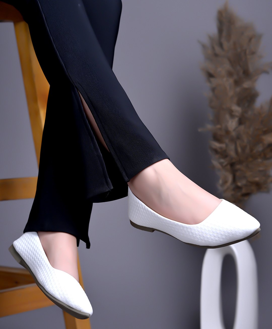 Shoetopia Geometric Designed Ballerinas - White-image-15