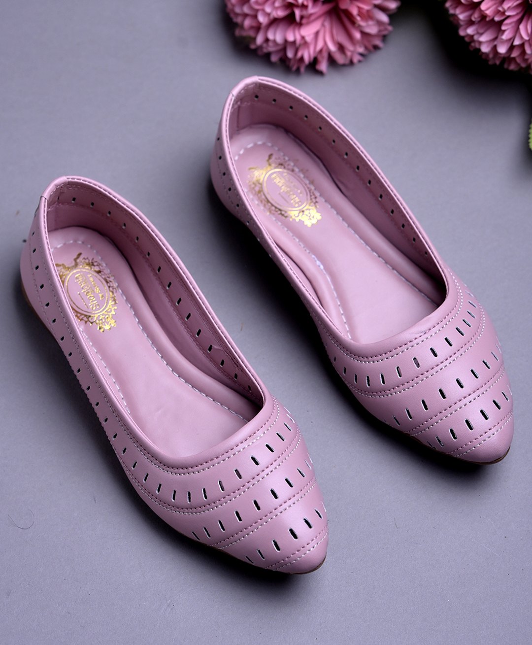 Shoetopia Threadwork Detailed Perforated Ballerinas - Mauve-picture-14