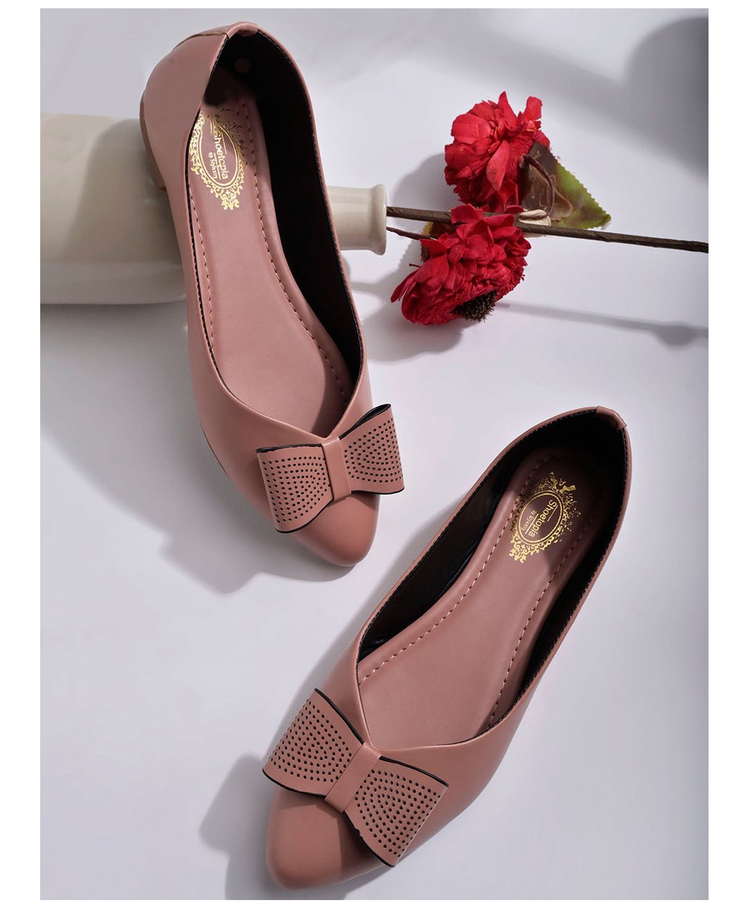 Shoetopia Bow Applique Detailed Slip On Ballerinas - Peach-picture-11