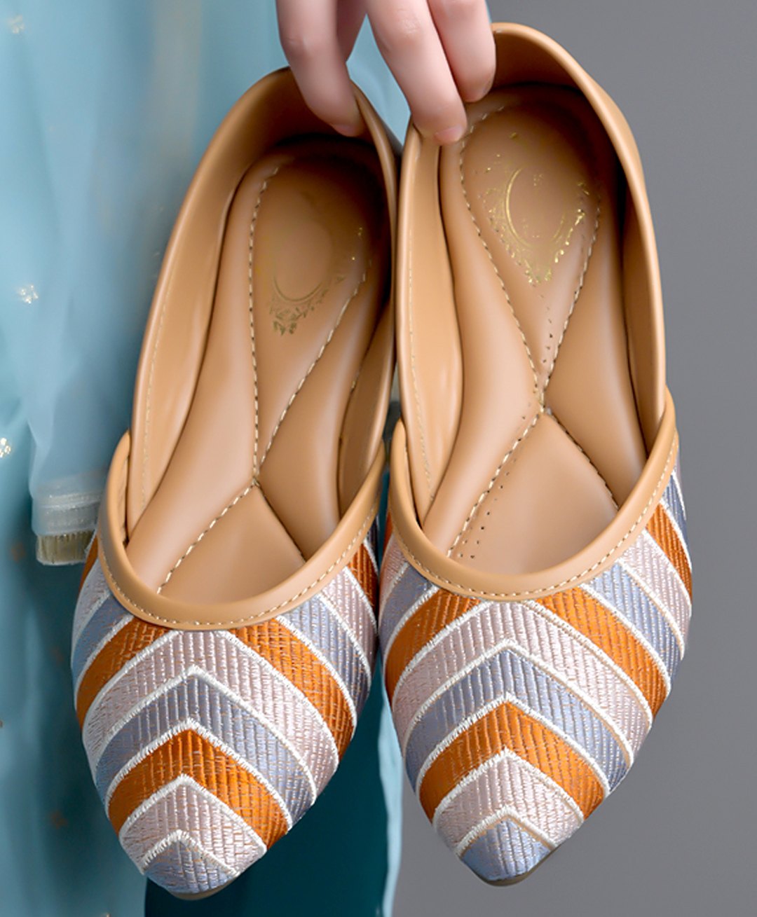 Shoetopia Chevron Embroidered Ballerinas - Tan-picture-13
