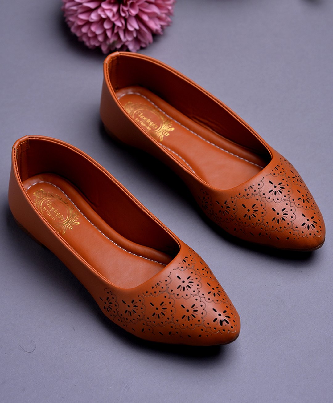 Shoetopia Floral Designed Ballerinas - Tan-picture-17