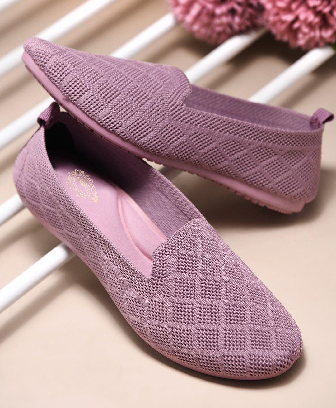 Shoetopia Mesh Detailed & Textured Ballerinas - Peach-picture-12