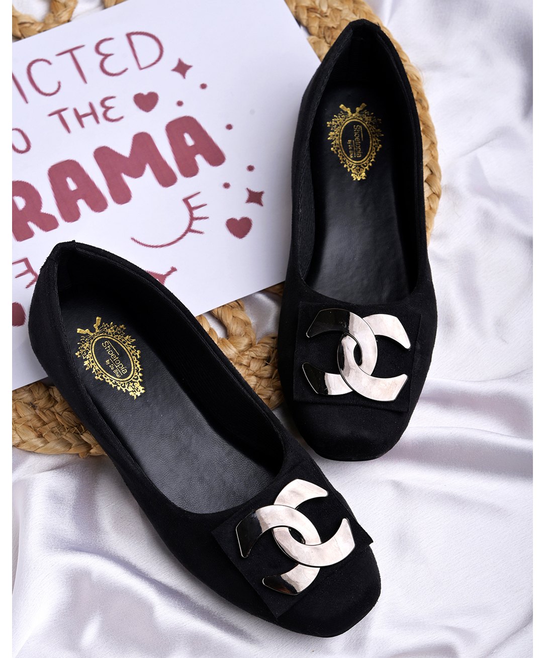 Shoetopia Metal Applique Detailed Ballerinas - Black-picture-10
