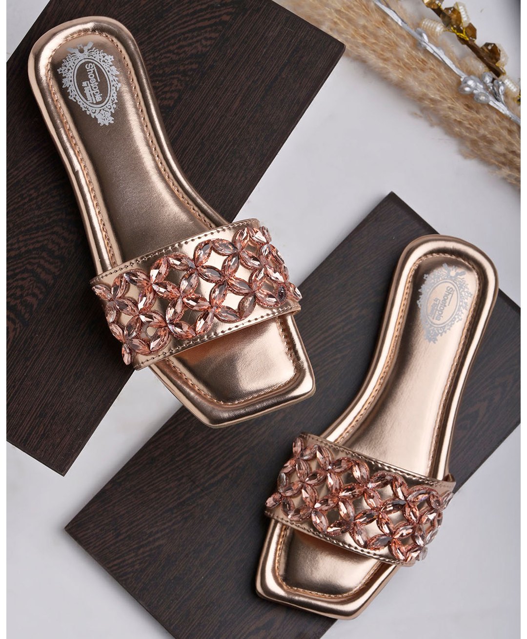 Shoetopia Stones Embellished Sandals - Rose Gold-picture-26