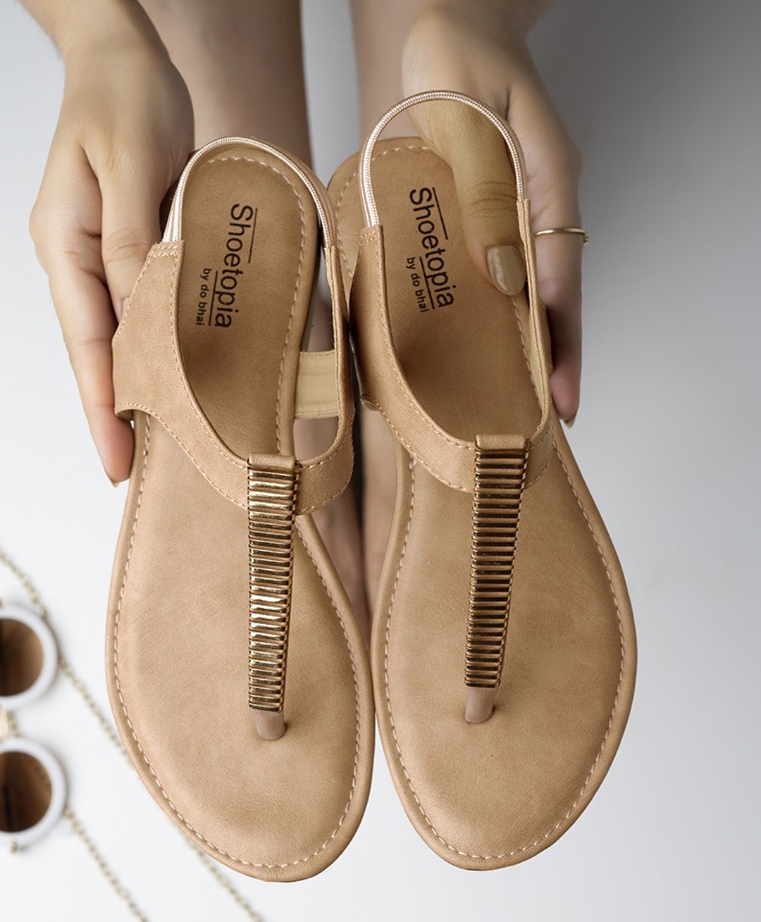 Shoetopia Solid Slip On Sandals - Beige-picture-20