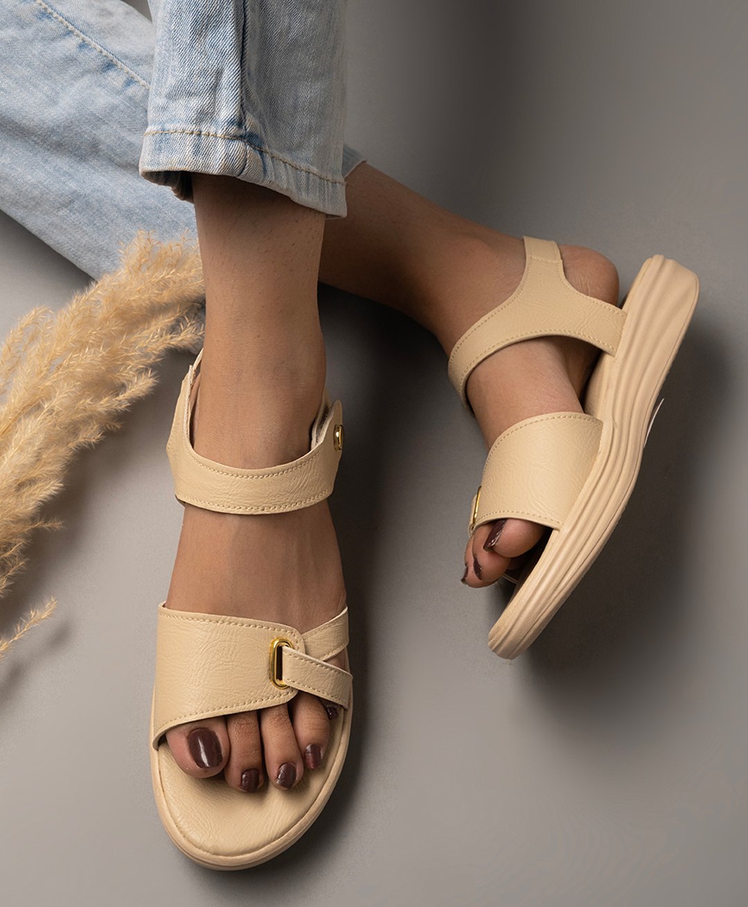 shoetopia Shoetopa Solid Velcro Closure Sandals - Cream-picture-30