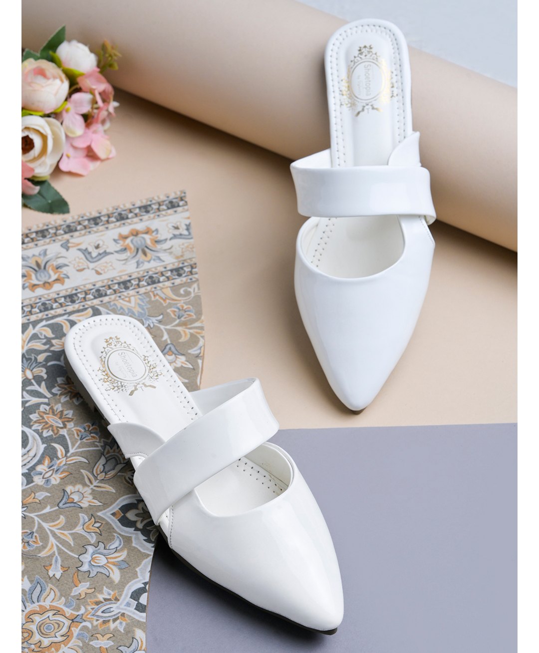 Shoetopia Solid Slip On Mules - White-picture-21