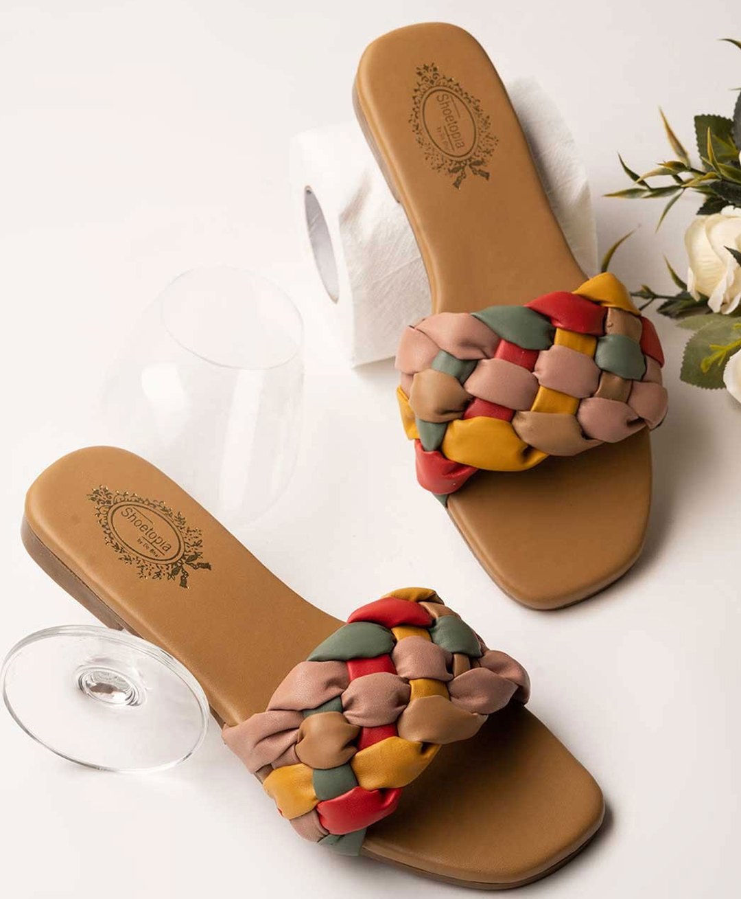 Shoetopia Cable Knit Designed Colour Blocked Slip On Sandals - Tan-image-8